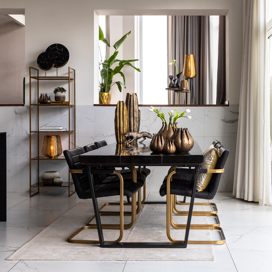 Light & Living Vloerlamp 'Adeta', goud+mat zwart, 147cm hoog