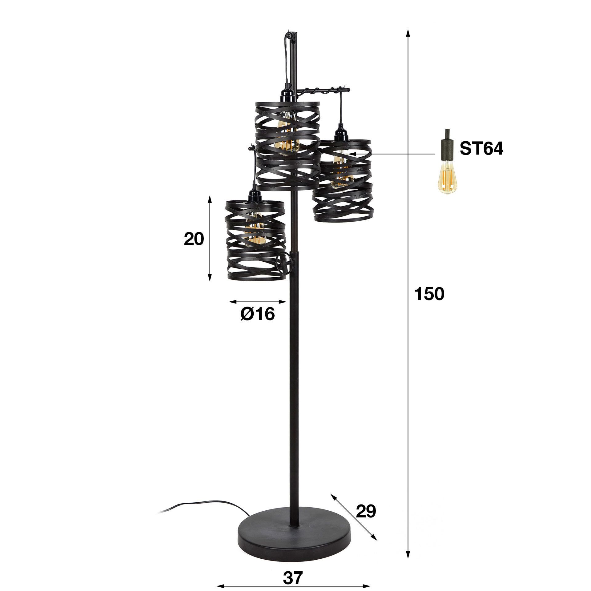 Vloerlamp 'Kristina' 3-lamps