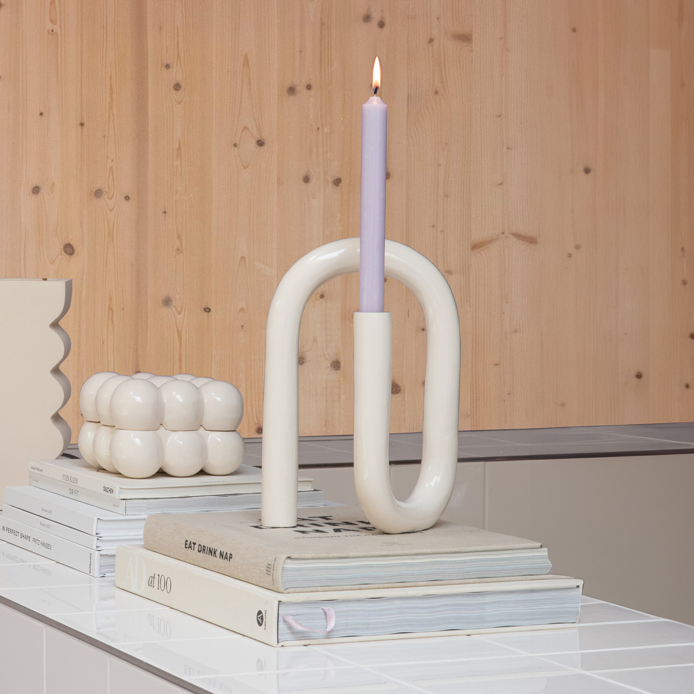 Zuiver Kaarshouder 'Tubo' 26cm, kleur Beige