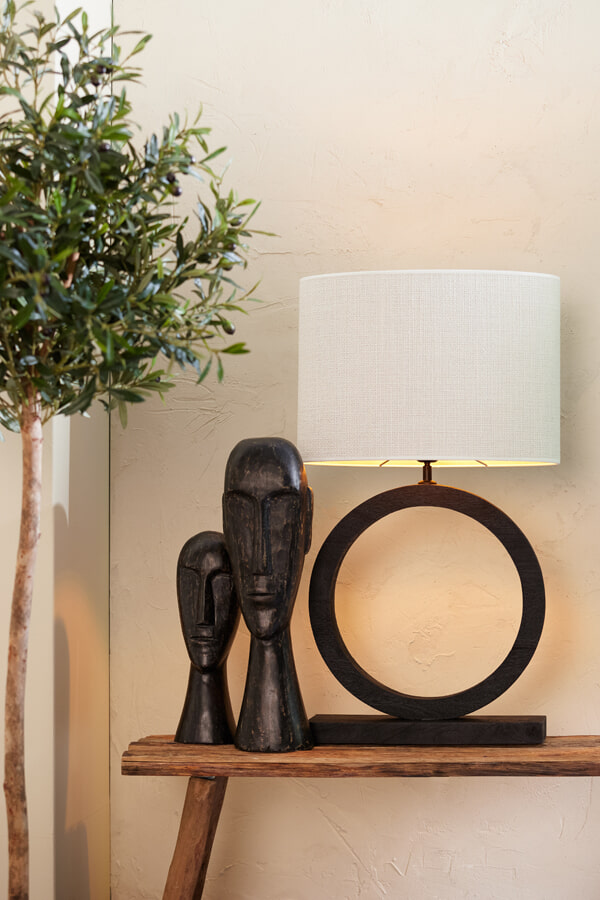 Light & Living Tafellamp 'Tinar' Mangohout, 55cm, kleur Mat Zwart (excl. kap)