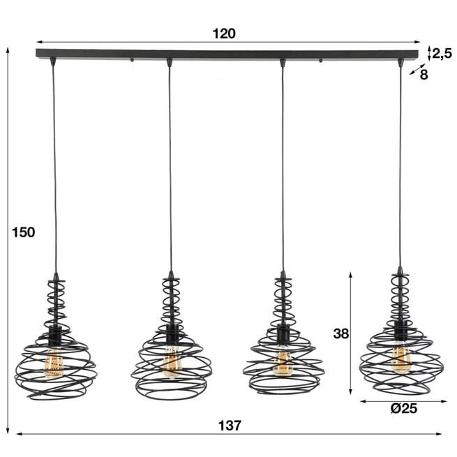 Hanglamp 'Quinten' 4-lamps, Ø25cm