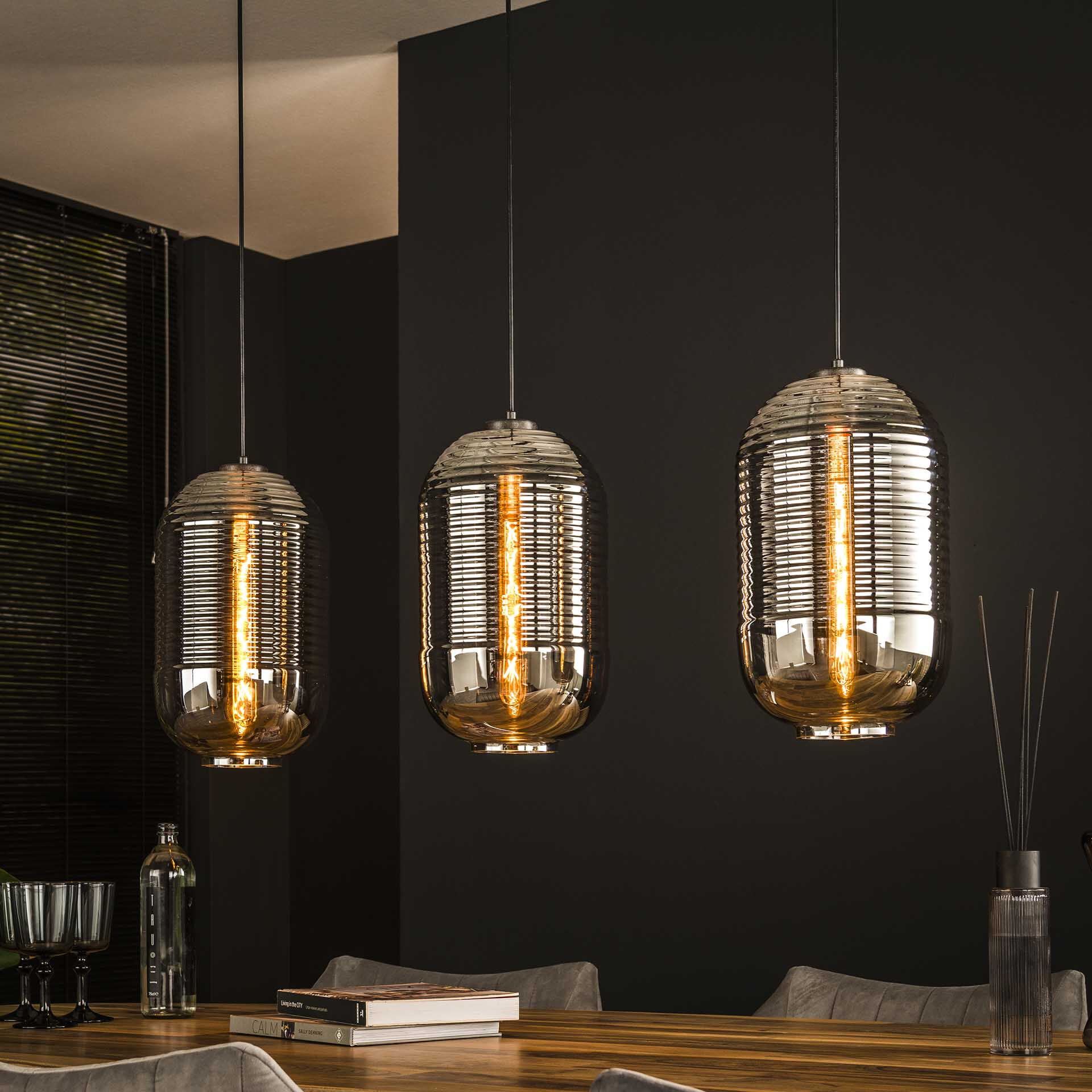 LifestyleFurn Hanglamp Efram 3-lamps, Glas - Artic Zwart