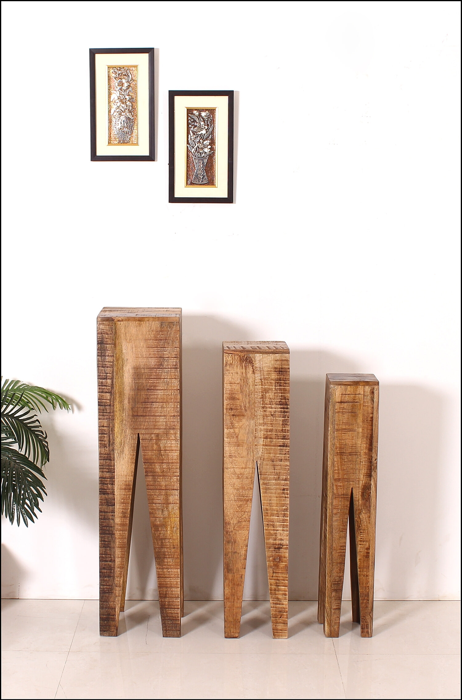 Artistiq Zuil 'Fleur' Mangohout, Set van 3 stuks