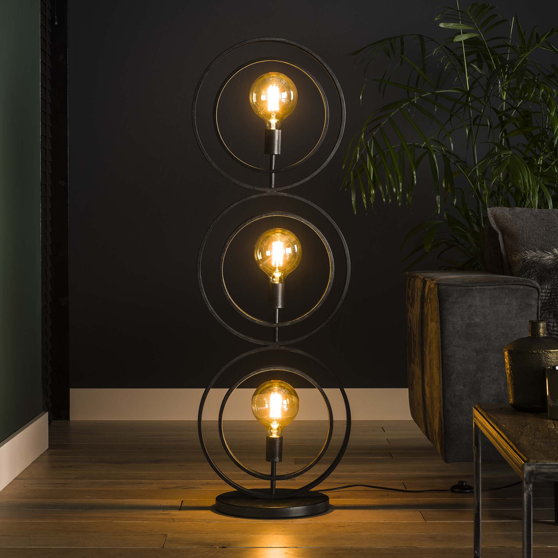 Vloerlamp 'Tricia' 3-lamps, 124cm, kleur Zwart