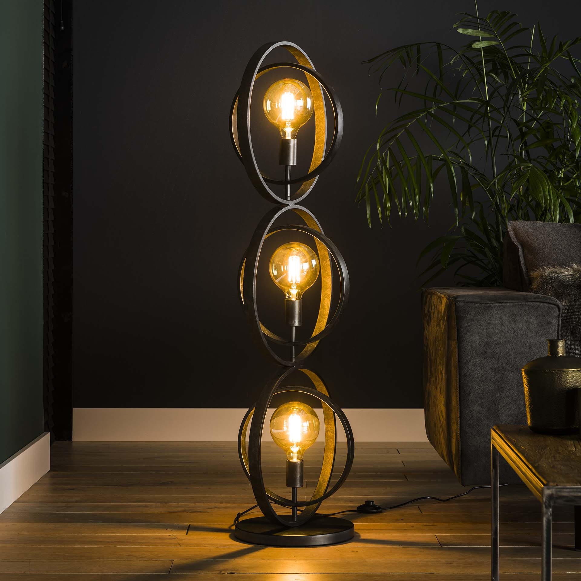 Vloerlamp Tricia 3-lamps, 124cm - Zwart