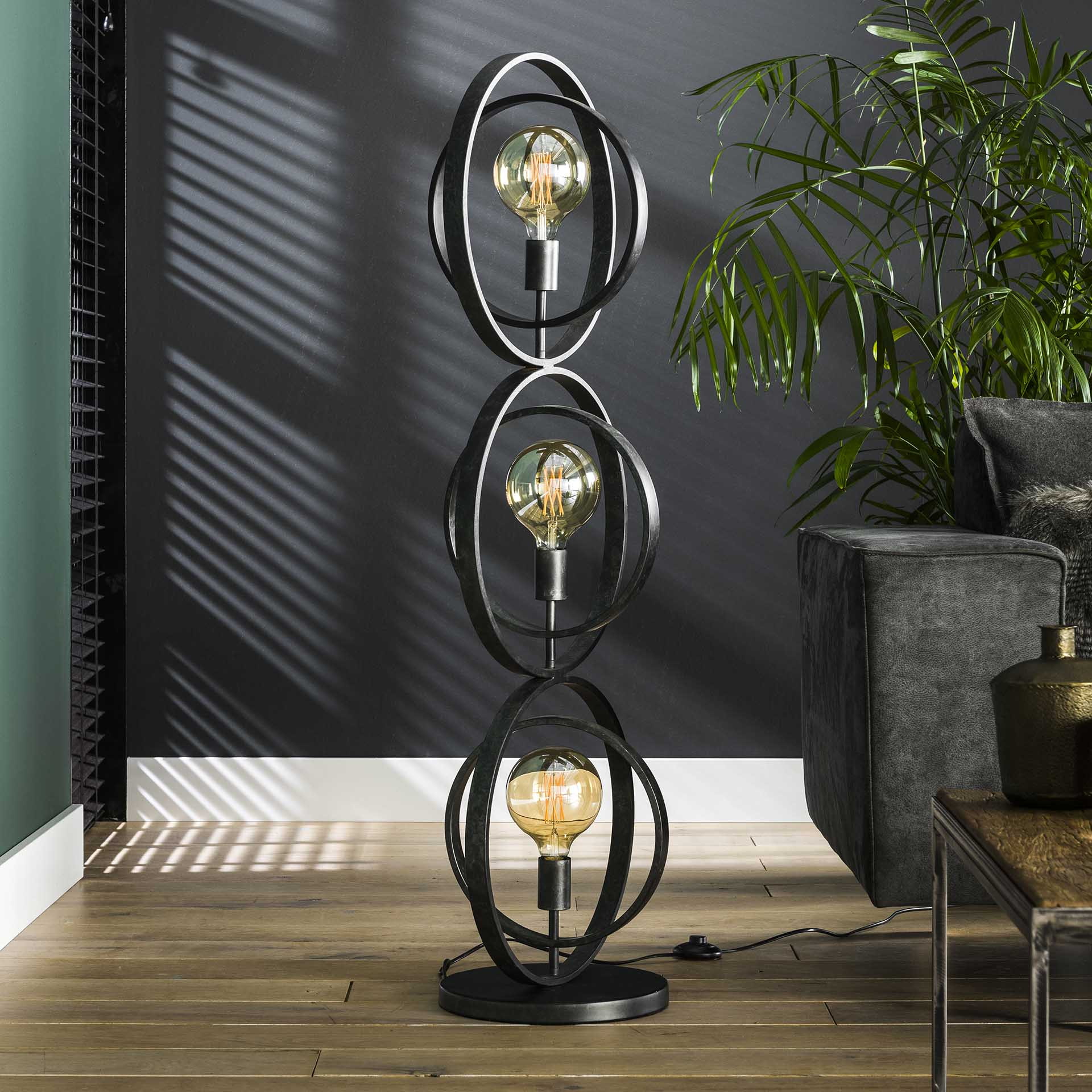 Vloerlamp 'Tricia' 3-lamps, 124cm, kleur Zwart