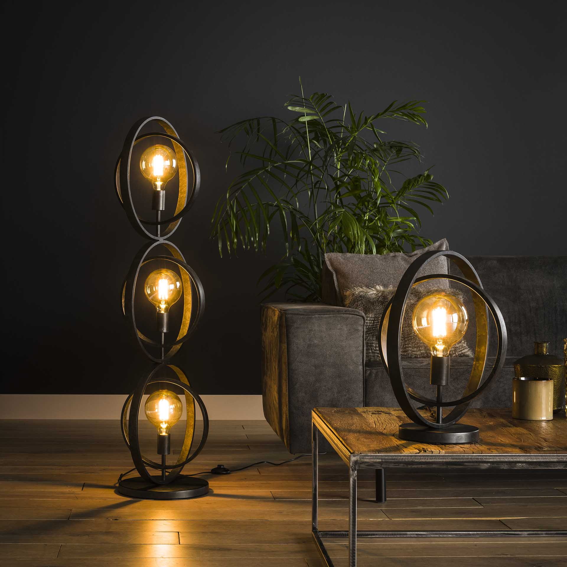 Vloerlamp 'Tricia' 3-lamps, 124cm, kleur Zwart