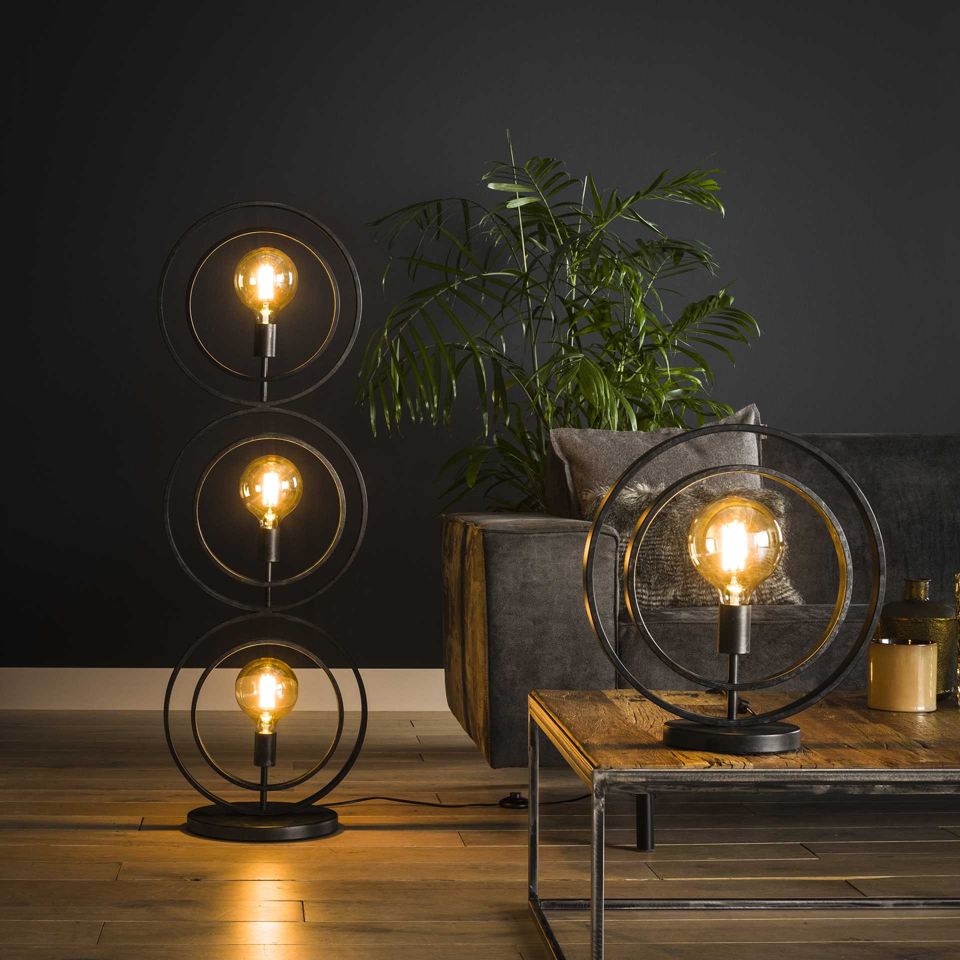 Vloerlamp 'Tricia' 3-lamps, 124cm, kleur Zwart