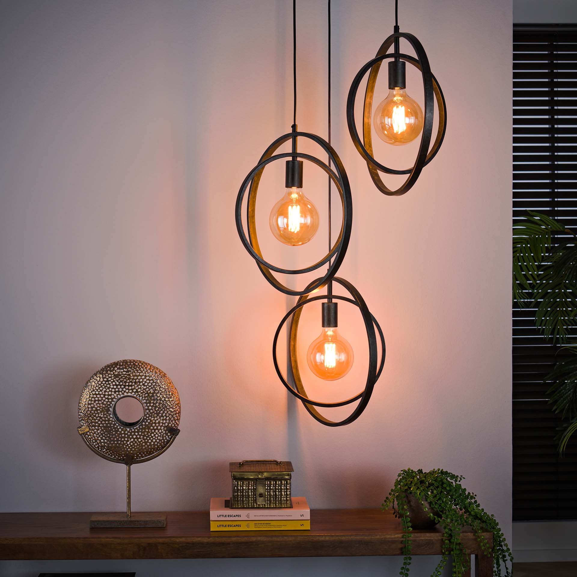 Hanglamp 'Tricia' 3-lamps getrapt, kleur Charcoal