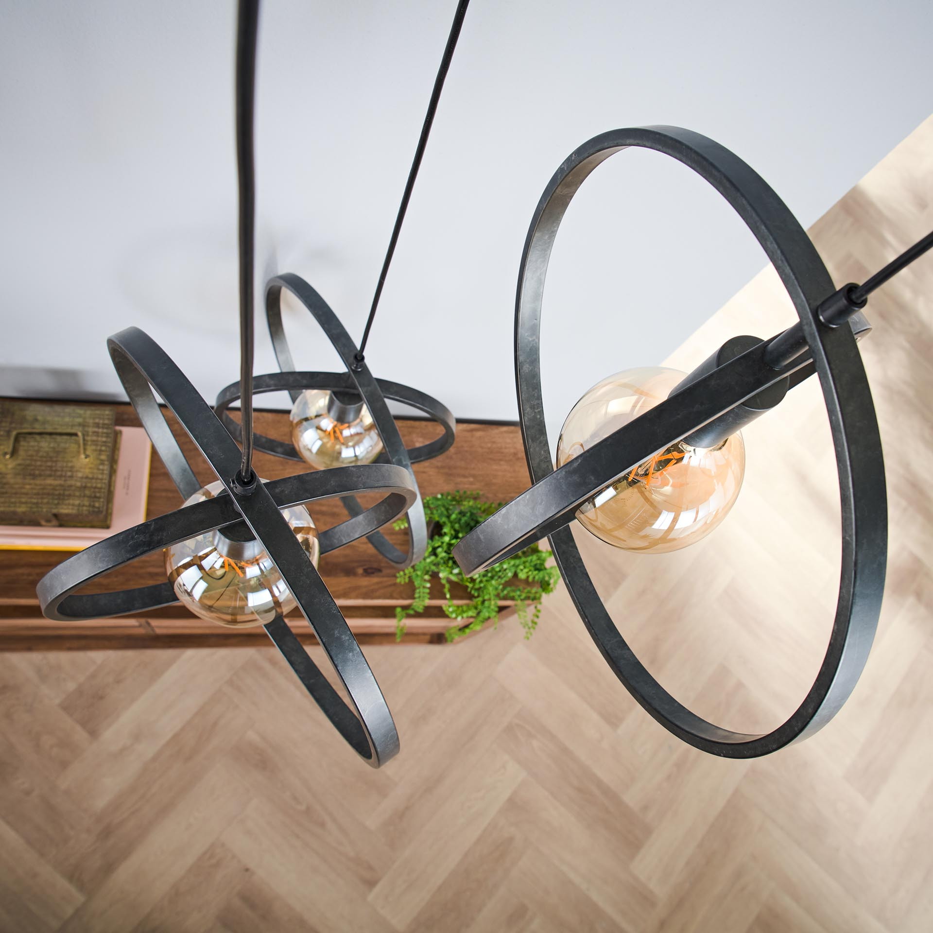 Hanglamp 'Tricia' 3-lamps getrapt, kleur Charcoal
