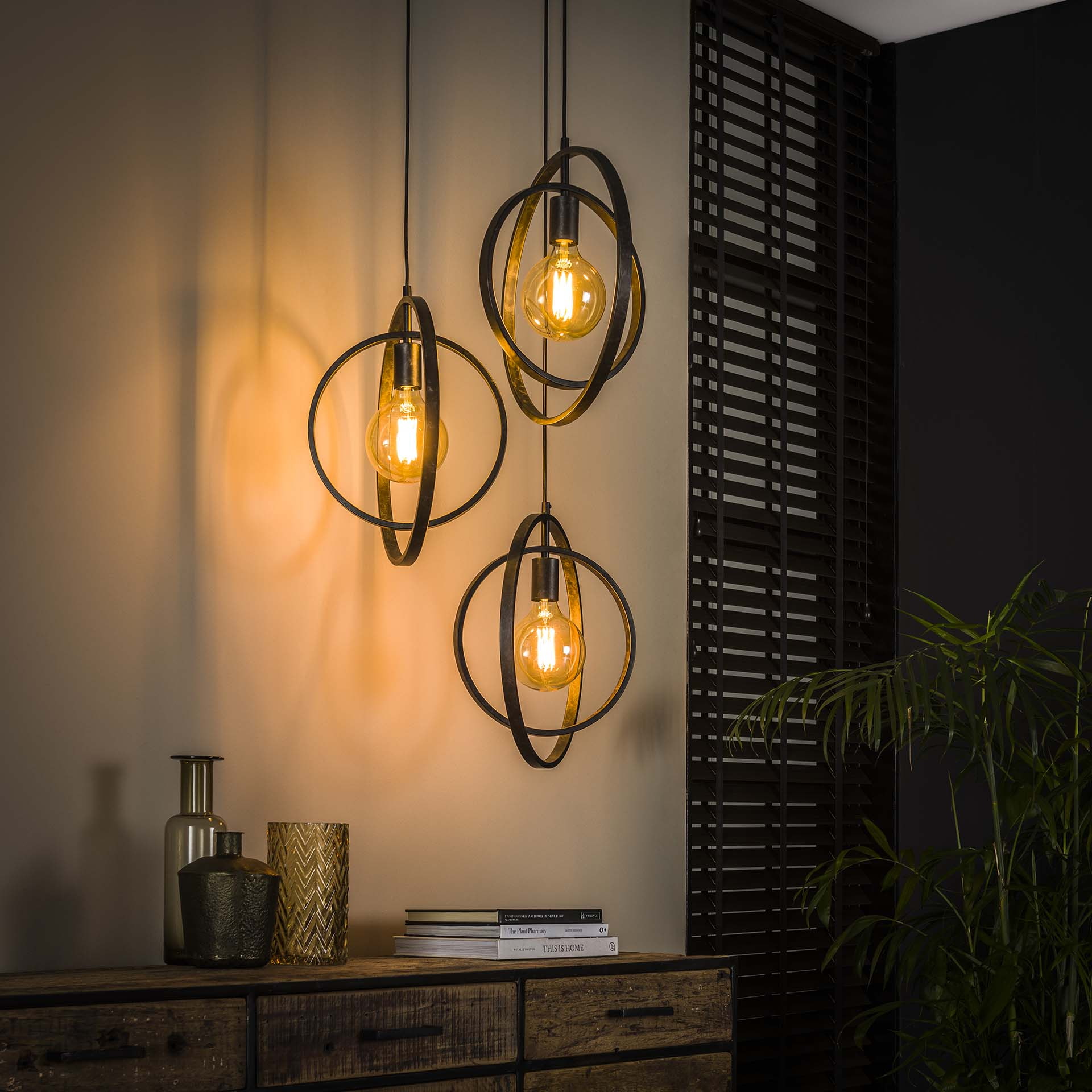 Hanglamp 'Tricia' 3-lamps getrapt, kleur Charcoal