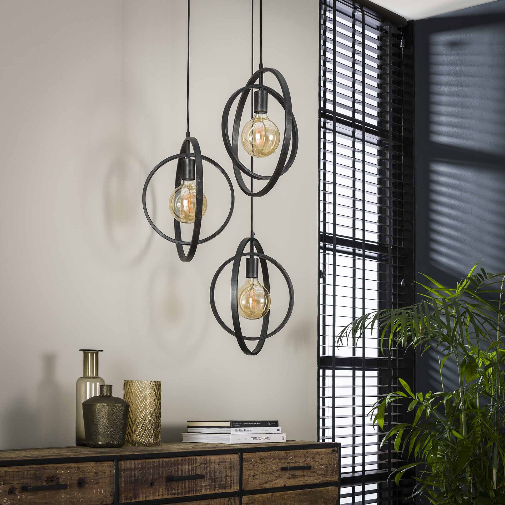 Hanglamp 'Tricia' 3-lamps getrapt, kleur Charcoal