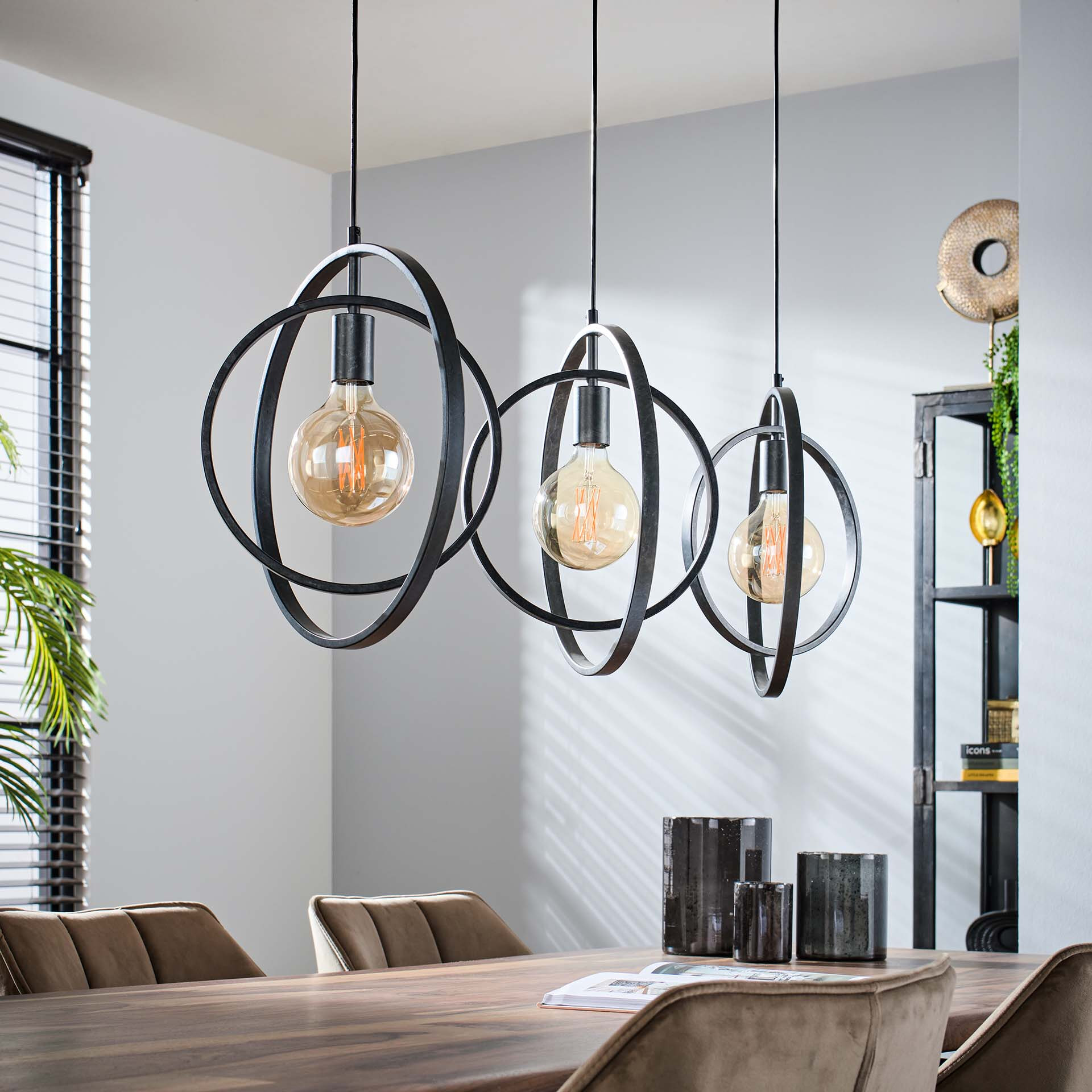 Hanglamp 'Tricia' 3-lamps, kleur Charcoal