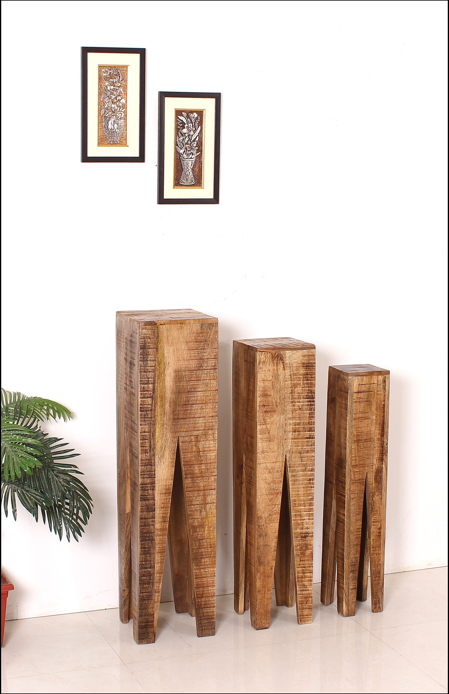 Artistiq Zuil 'Fleur' Mangohout, Set van 3 stuks