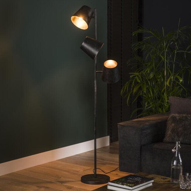 Vloerlamp 'Jo' 3-lamps, Ø18cm, kleur Charcoal