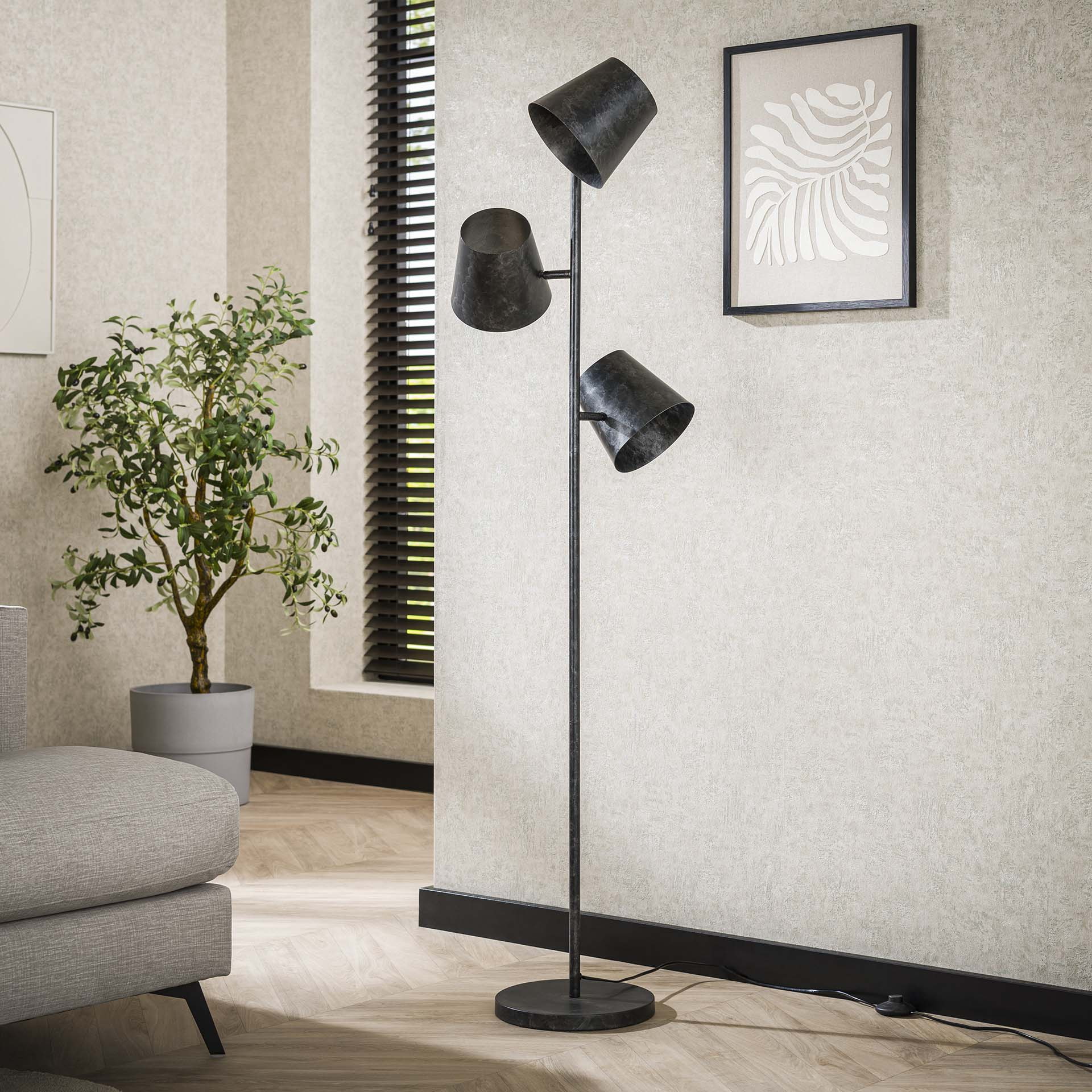 Verstelbare Vloerlamp 'Jo' 3-lamps, Ø18cm, kleur Charcoal
