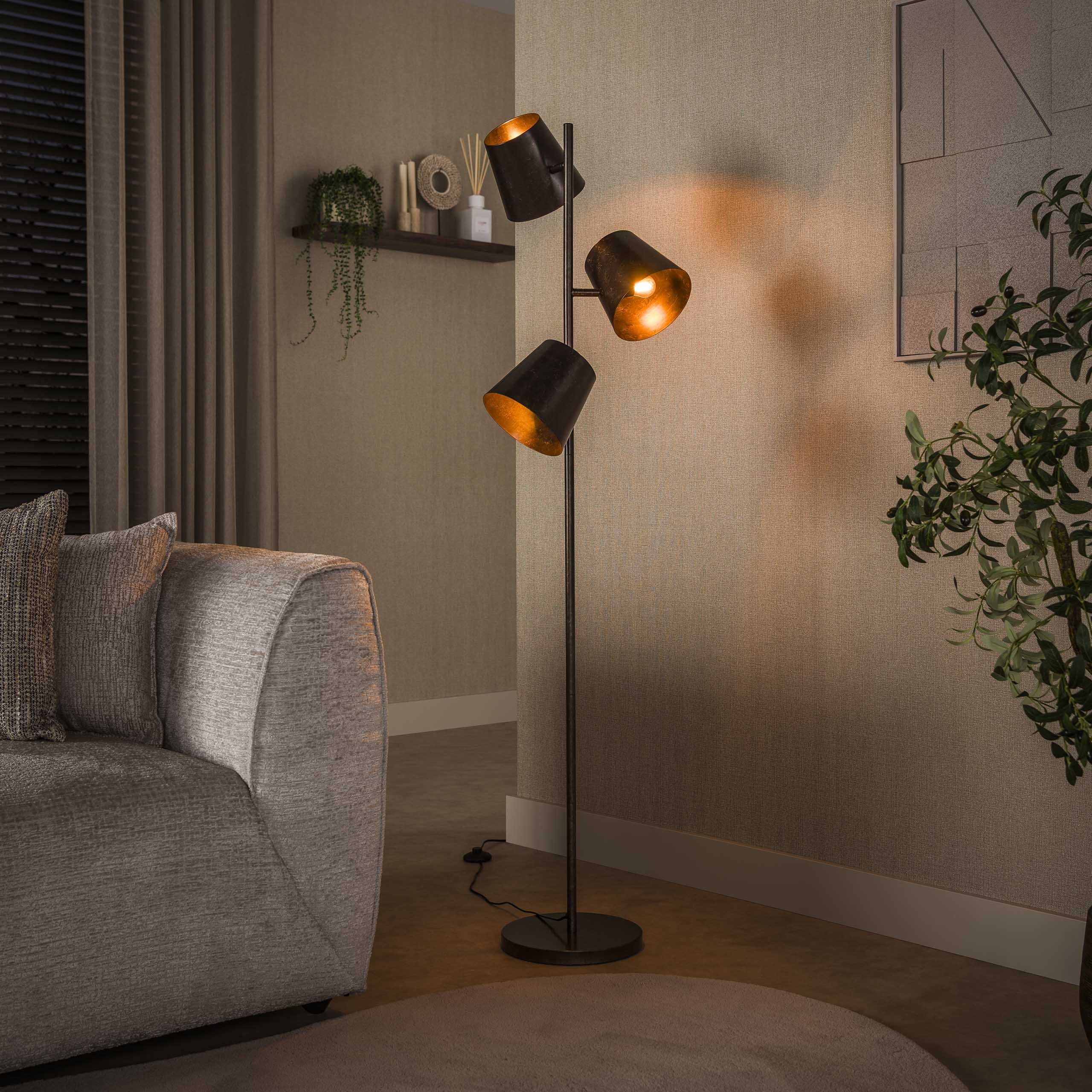 LifestyleFurn Verstelbare Vloerlamp Jo 3-lamps - Urban Bruin