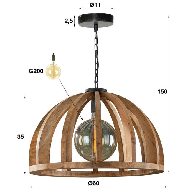 Hanglamp 'Lindsay' Ø60cm, Mangohout