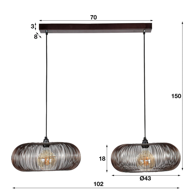 Hanglamp 'Mallory' Ø43cm, 2-lamps
