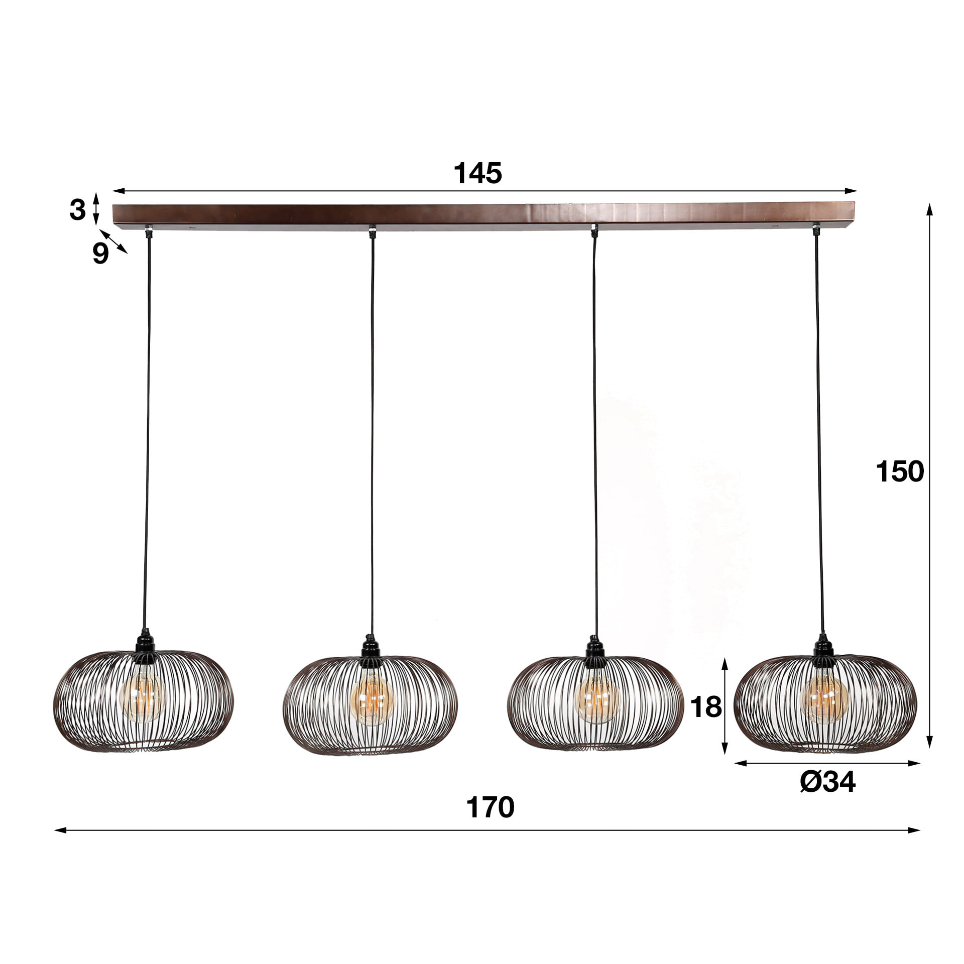 Hanglamp 'Mallory' Ø35cm, 4-lamps