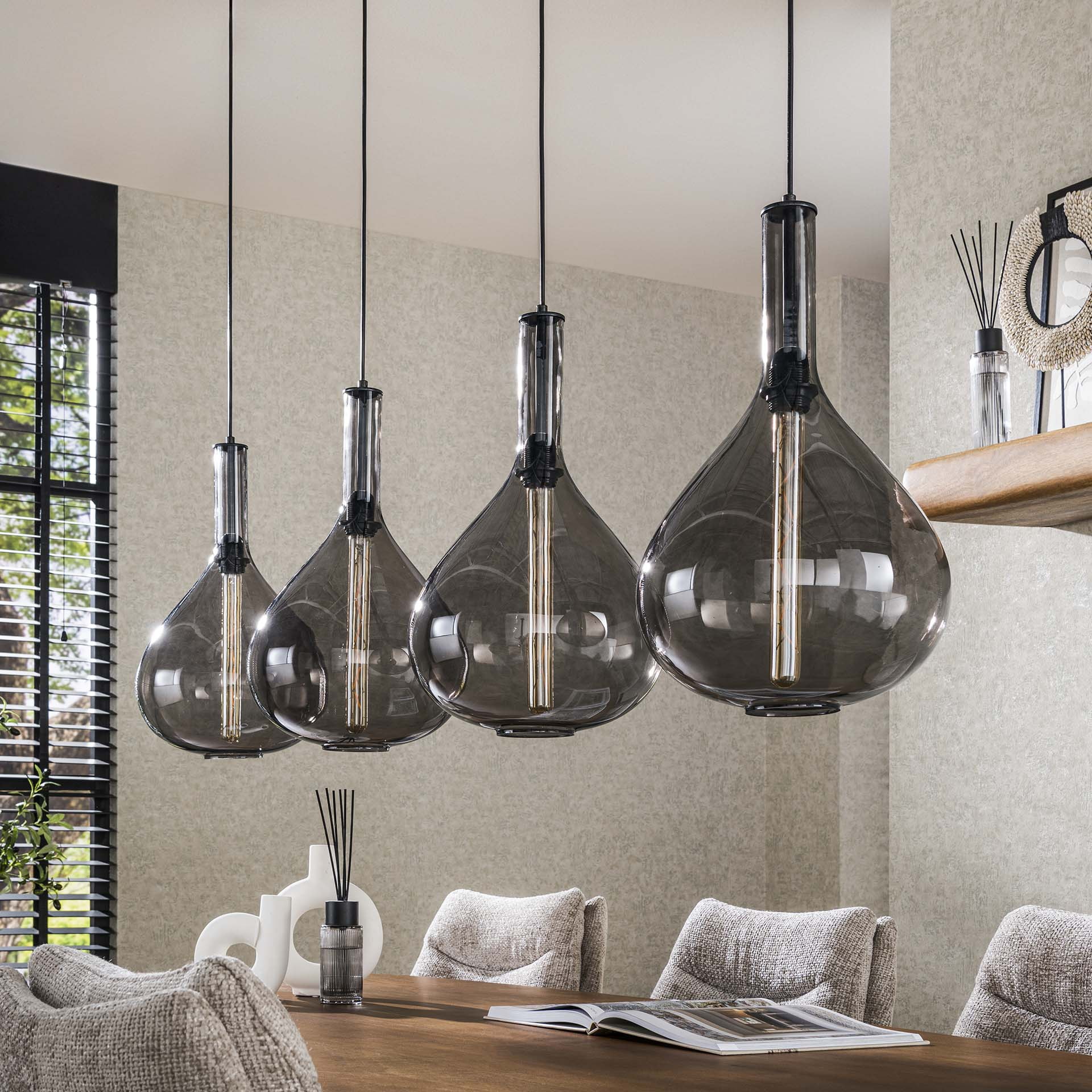 LifestyleFurn Hanglamp 'Suki' Smoke glas, 4-lamps