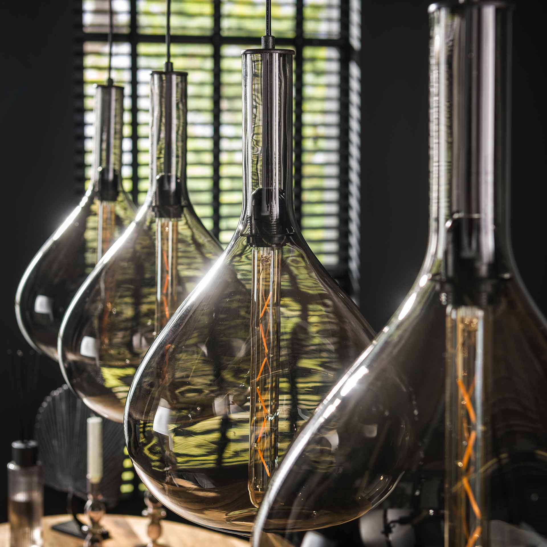 LifestyleFurn Hanglamp 'Suki' Smoke glas, 4-lamps
