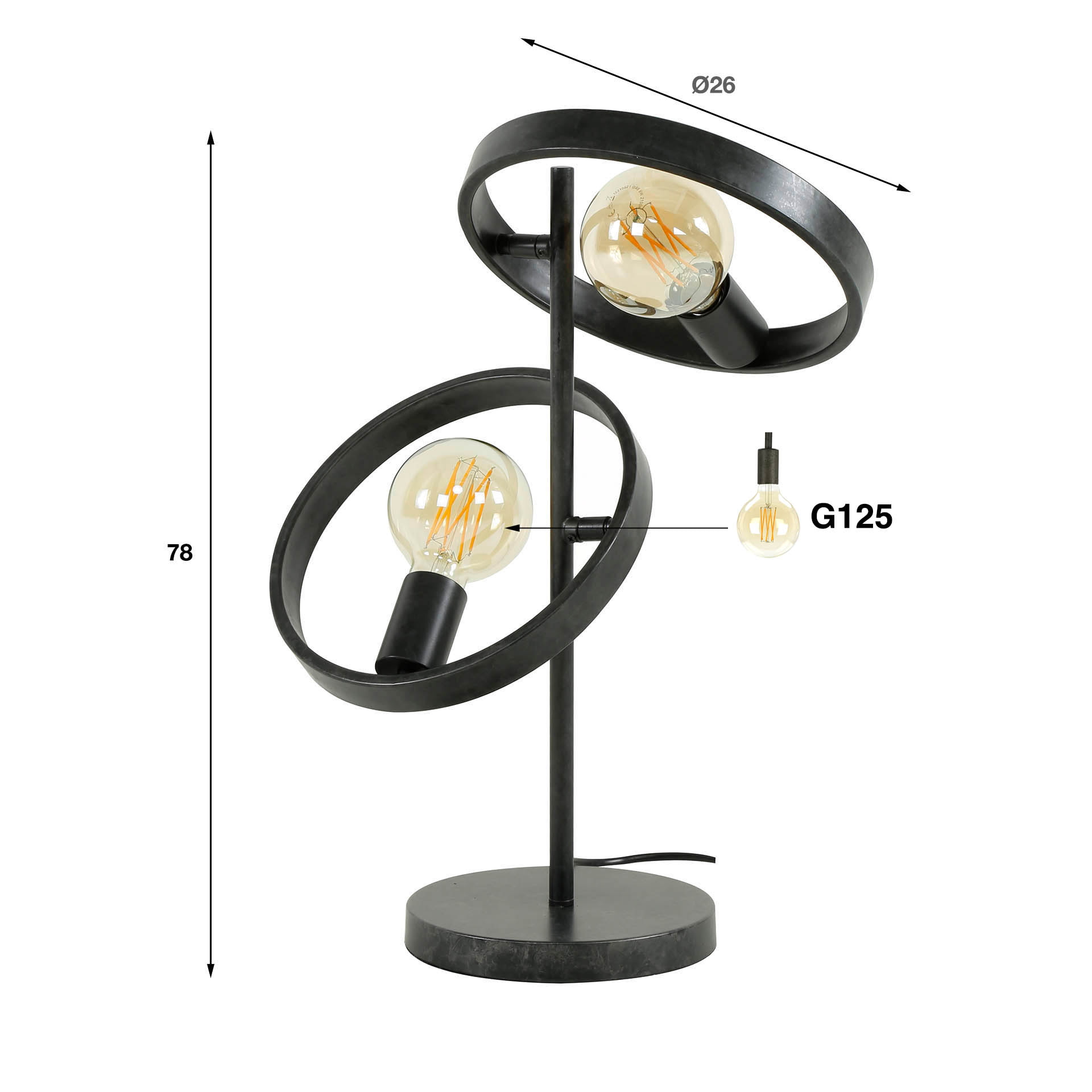 LifestyleFurn Tafellamp 'Homer' 2-lamps, kleur Charchoal