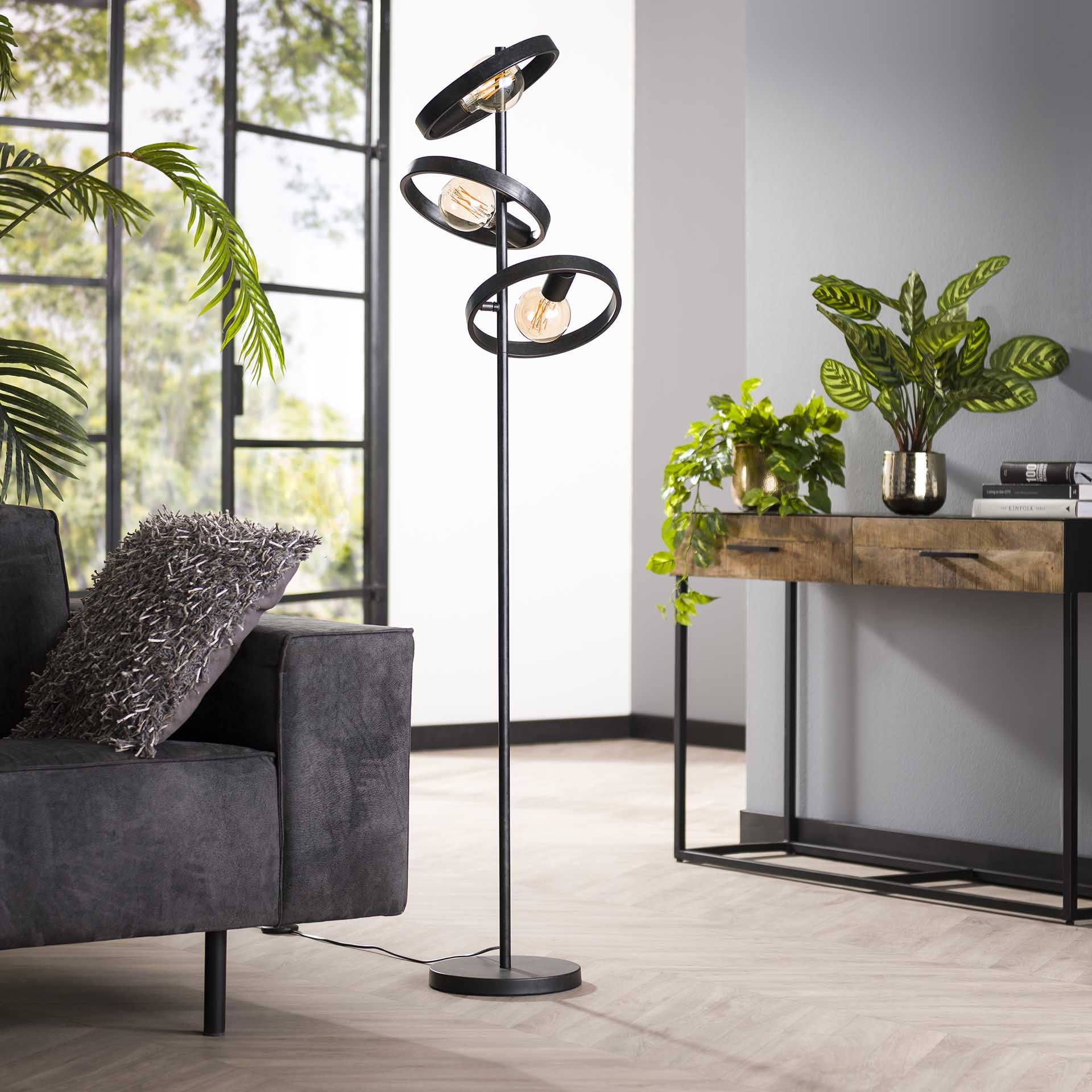 LifestyleFurn Vloerlamp 'Homer' 3-lamps, kleur Charchoal