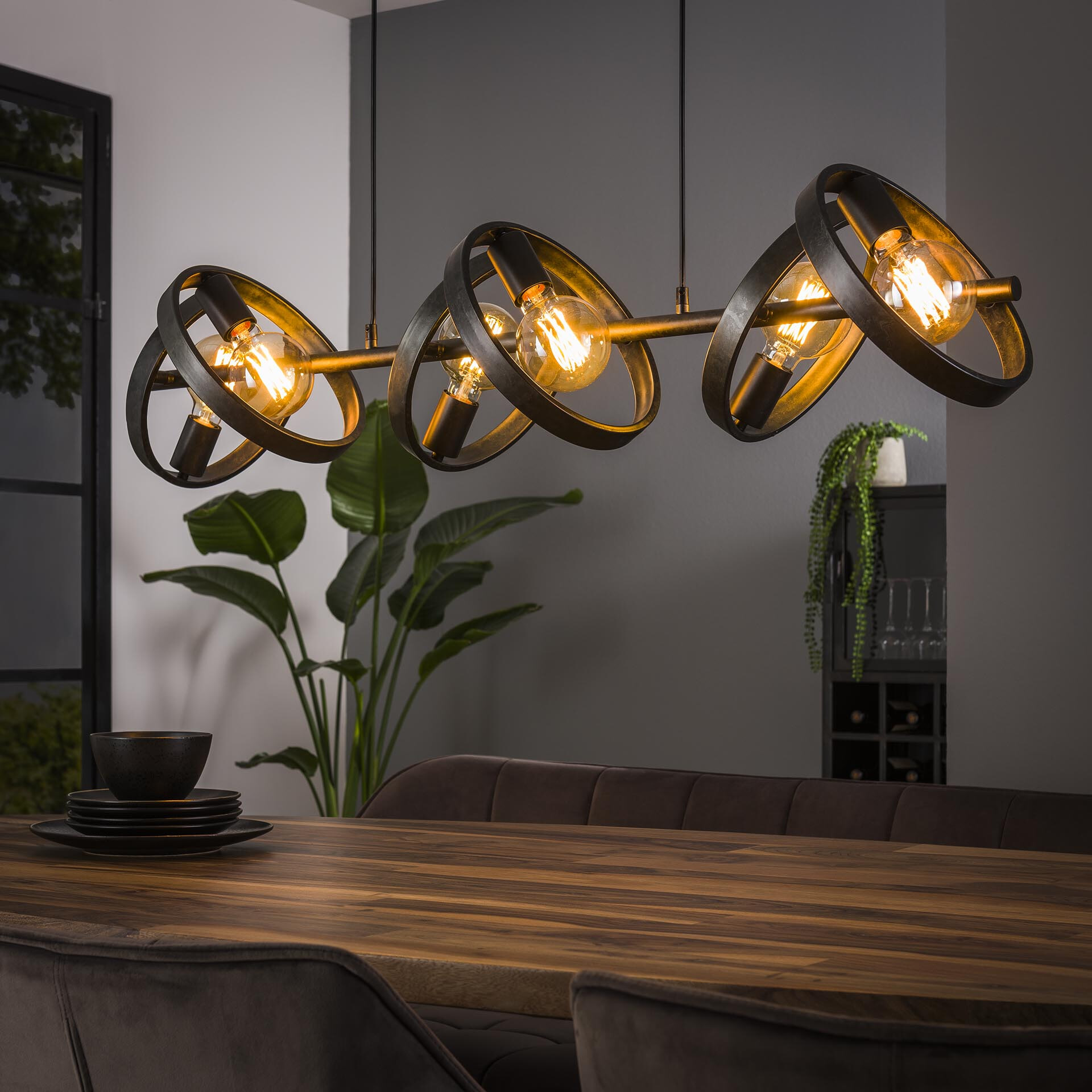 LifestyleFurn Hanglamp Homer 6-lamps - Charchoal