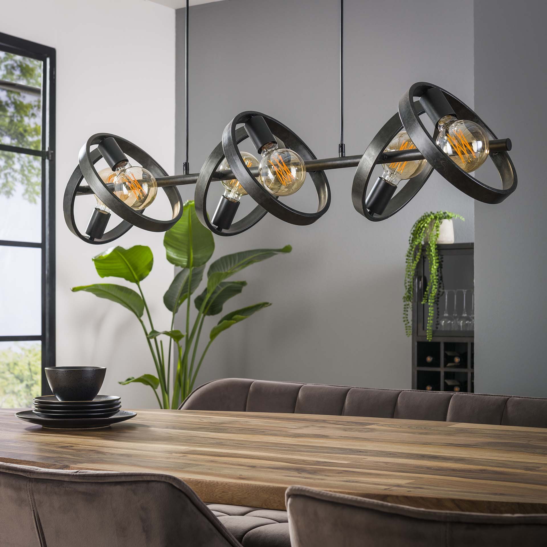 LifestyleFurn Hanglamp 'Homer' 6-lamps, kleur Charchoal