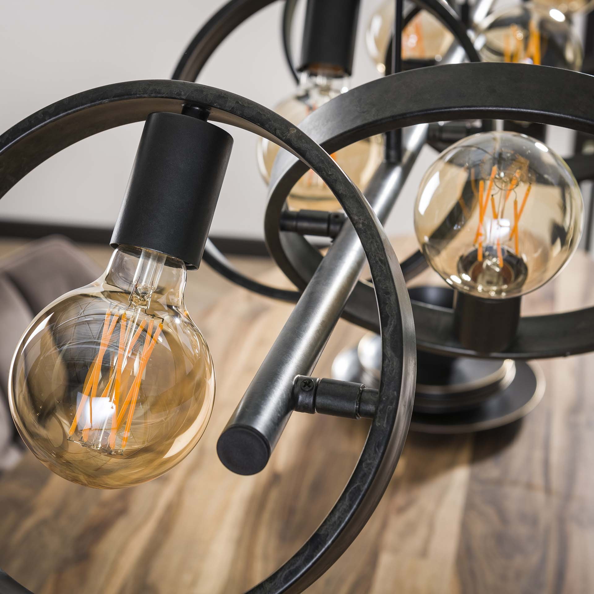 LifestyleFurn Hanglamp 'Homer' 6-lamps, kleur Charchoal