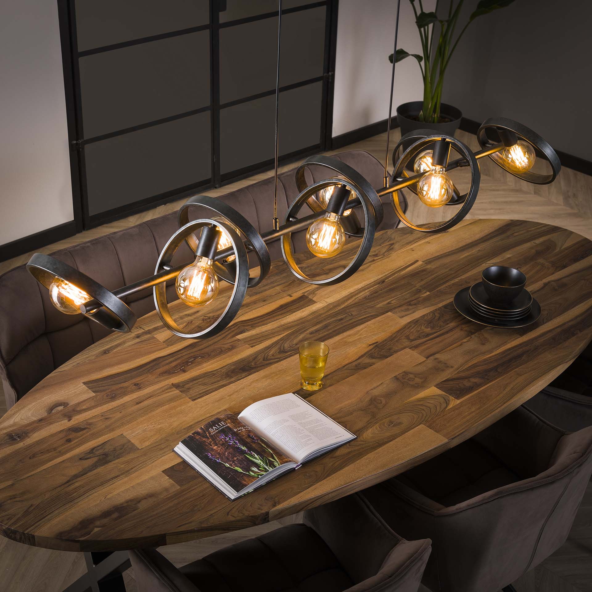 LifestyleFurn Hanglamp 'Homer' 8-lamps, kleur Charchoal