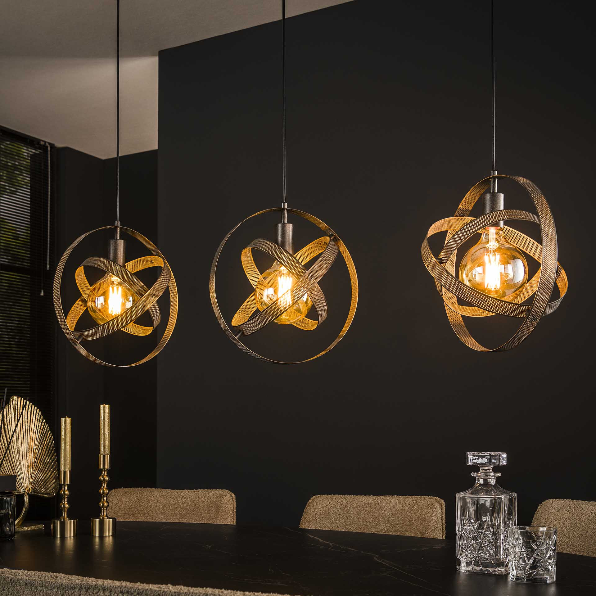 LifestyleFurn Hanglamp Brando 3-lamps - Artic Zwart