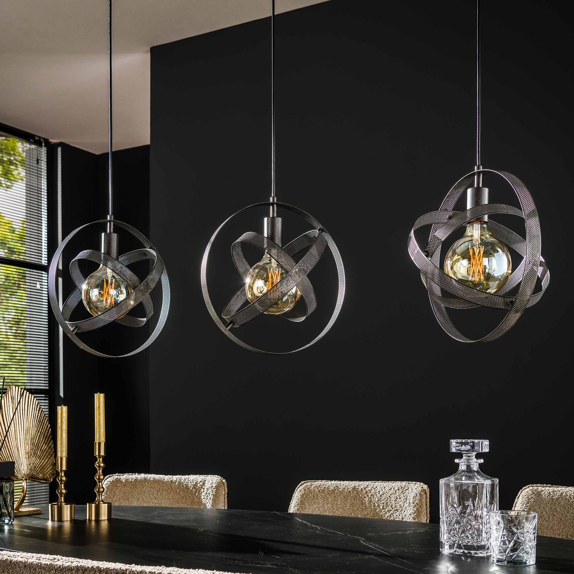 LifestyleFurn Hanglamp 'Brando' 3-lamps, kleur Artic Zwart