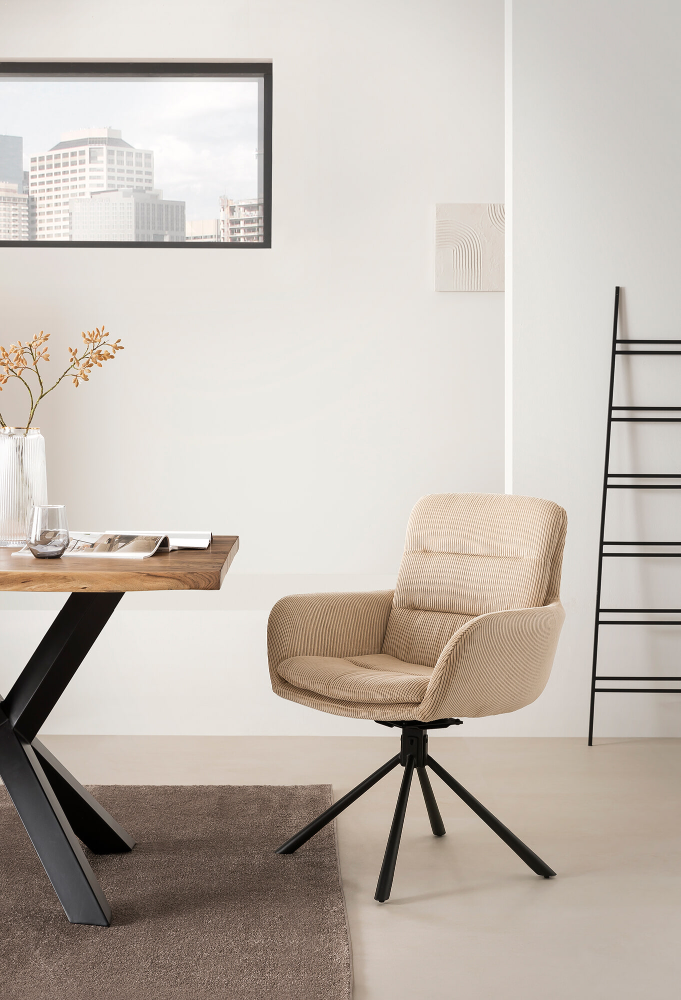 Artistiq Draaibare Eetkamerstoel 'Lashon' Rib, kleur Beige