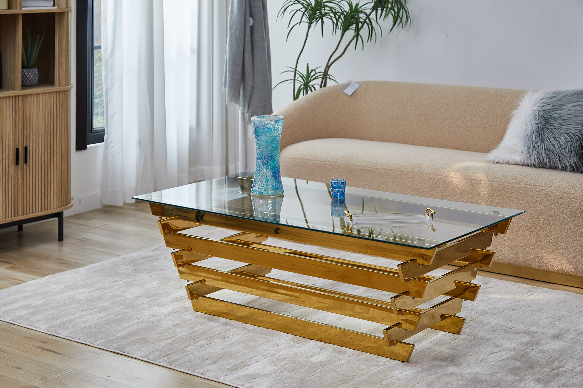 Artistiq Salontafel 'Sheneka' Glas, 130 x 70cm, kleur Goud