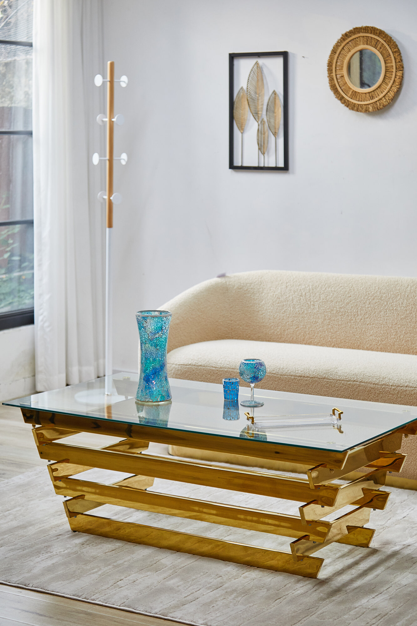 Artistiq Salontafel 'Sheneka' Glas, 130 x 70cm, kleur Goud