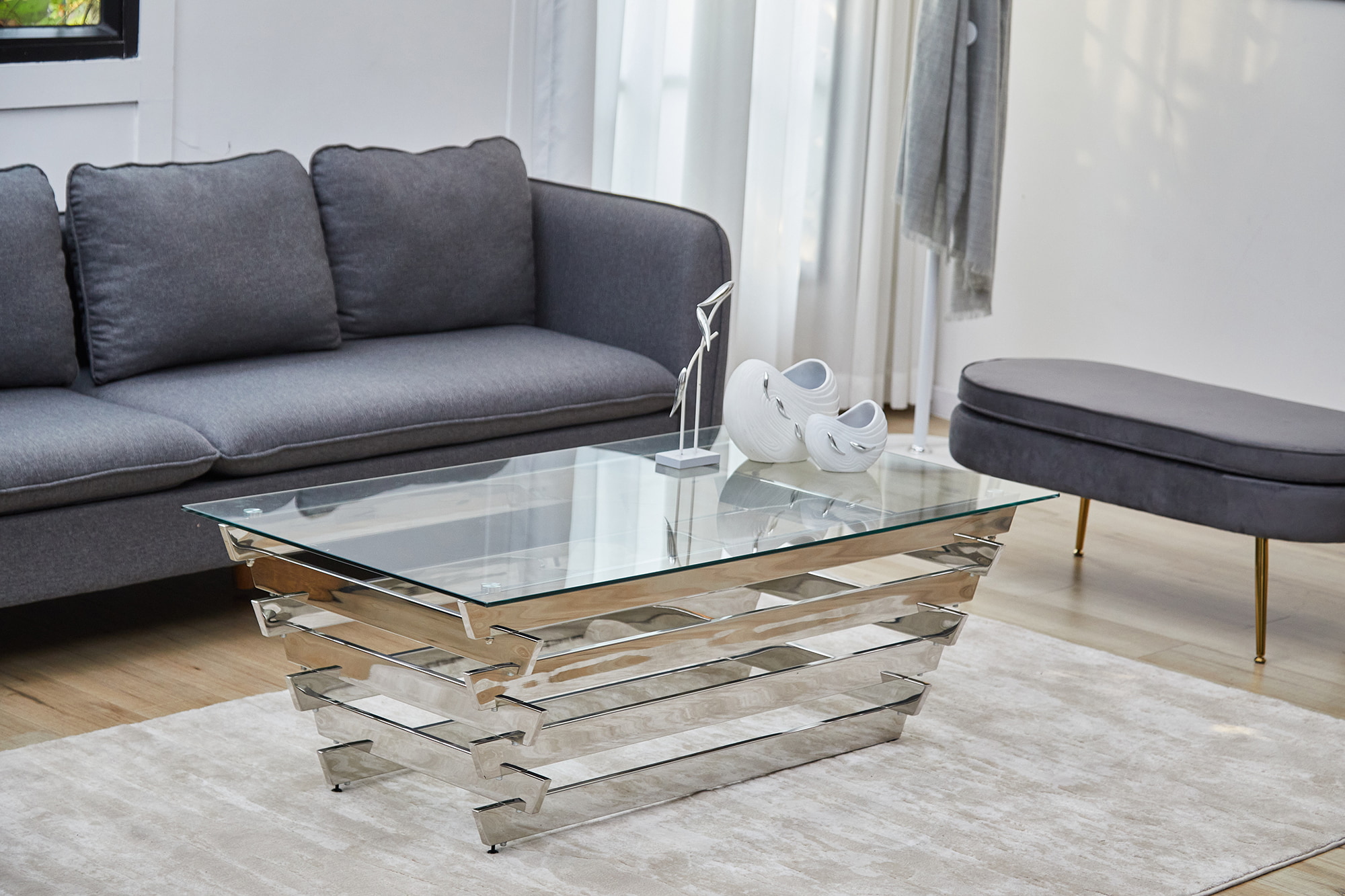 Artistiq Salontafel 'Sheneka' Glas, 130 x 70cm, kleur Zilver