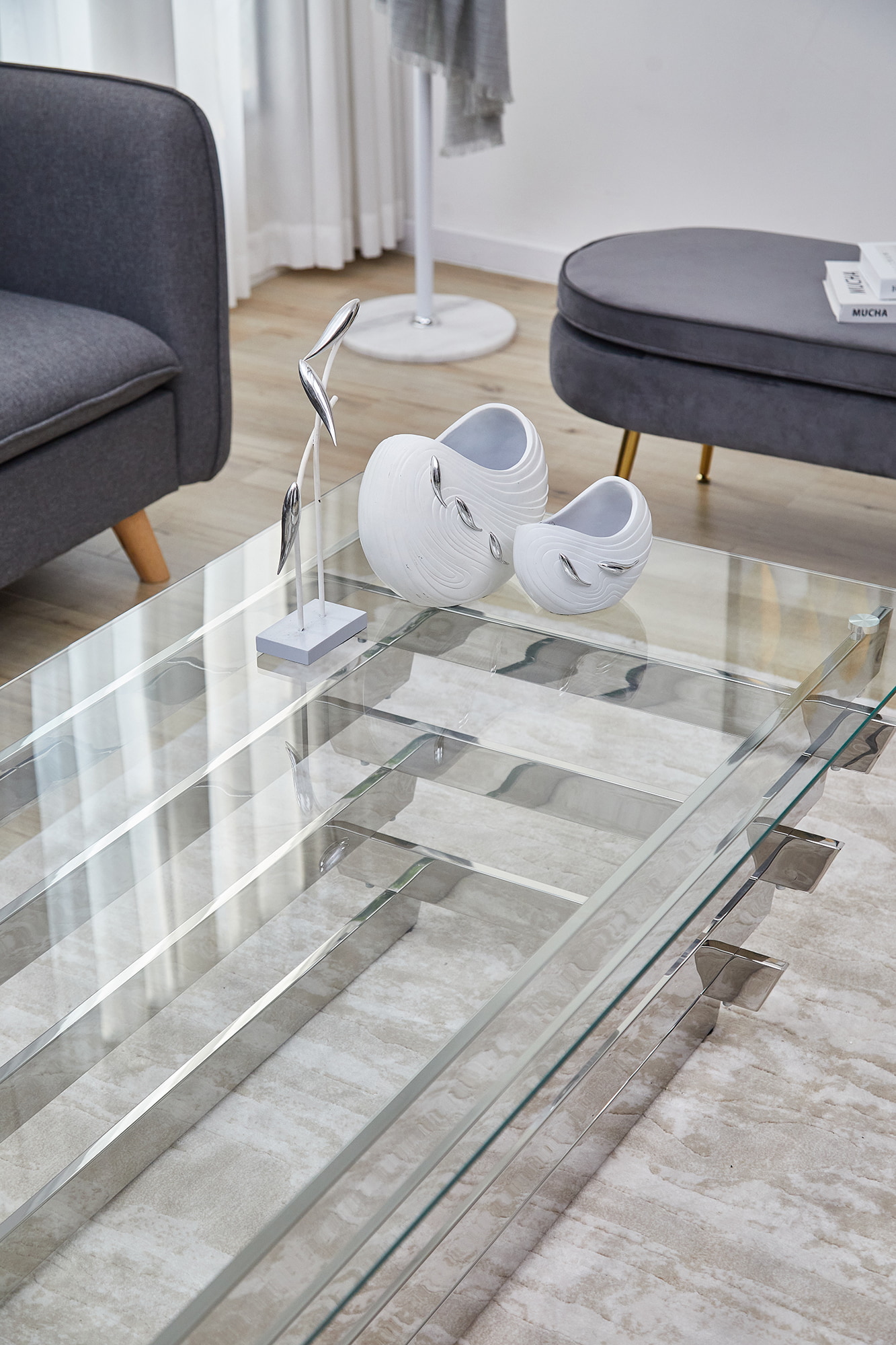 Artistiq Salontafel 'Sheneka' Glas, 130 x 70cm, kleur Zilver
