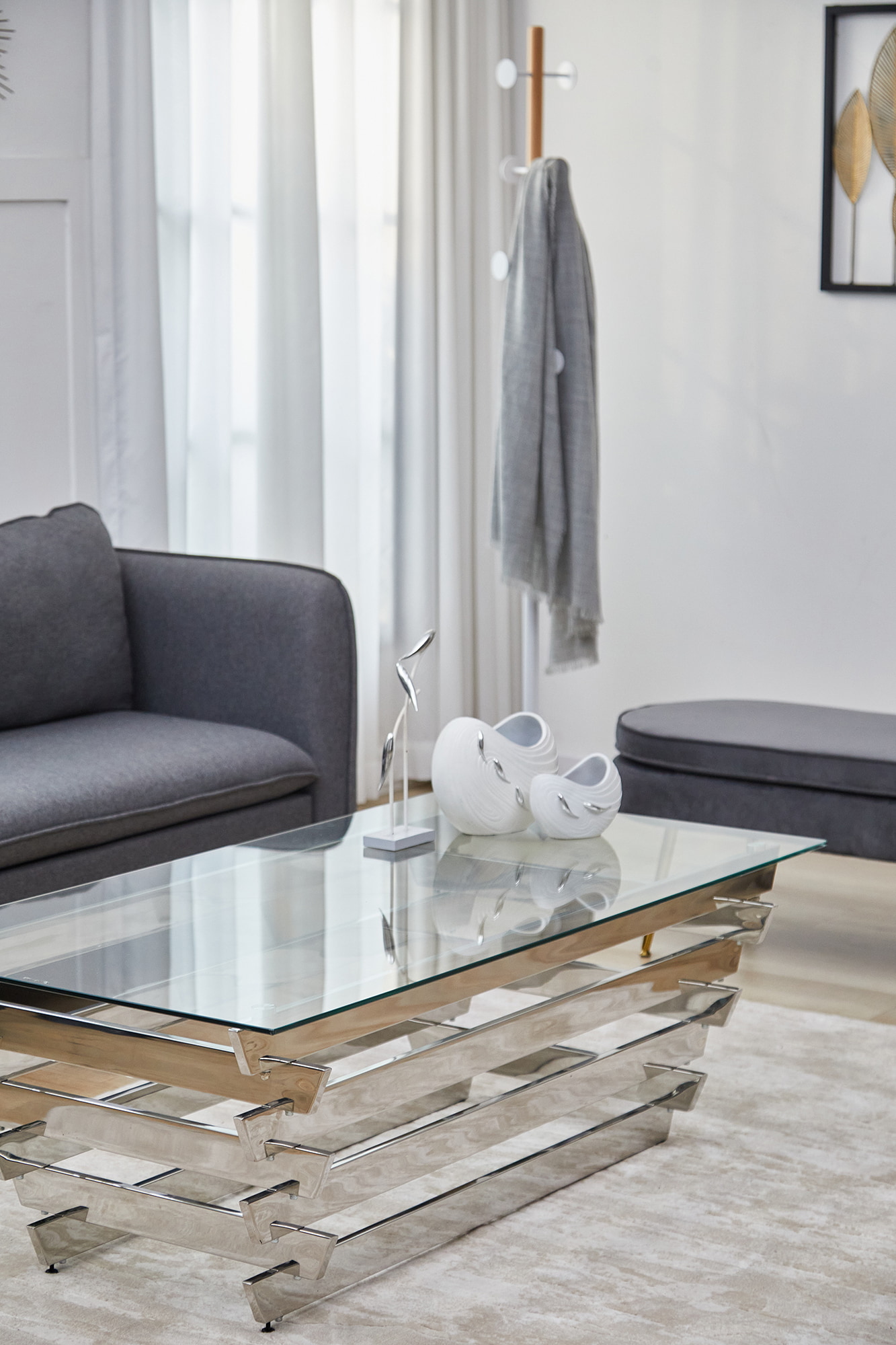 Artistiq Salontafel 'Sheneka' Glas, 130 x 70cm, kleur Zilver