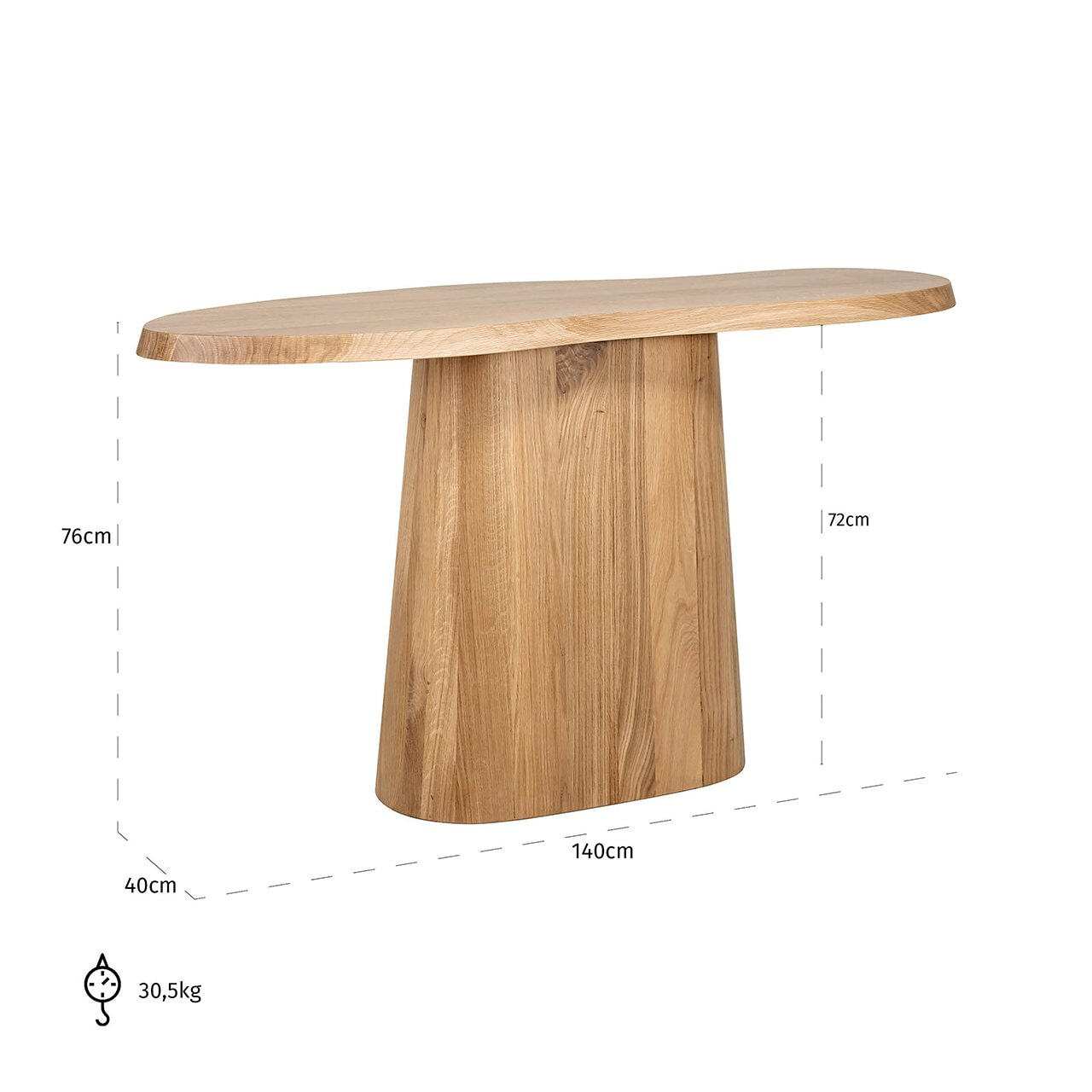 Richmond Organische Sidetable 'Riva' Eikenhout, 140cm