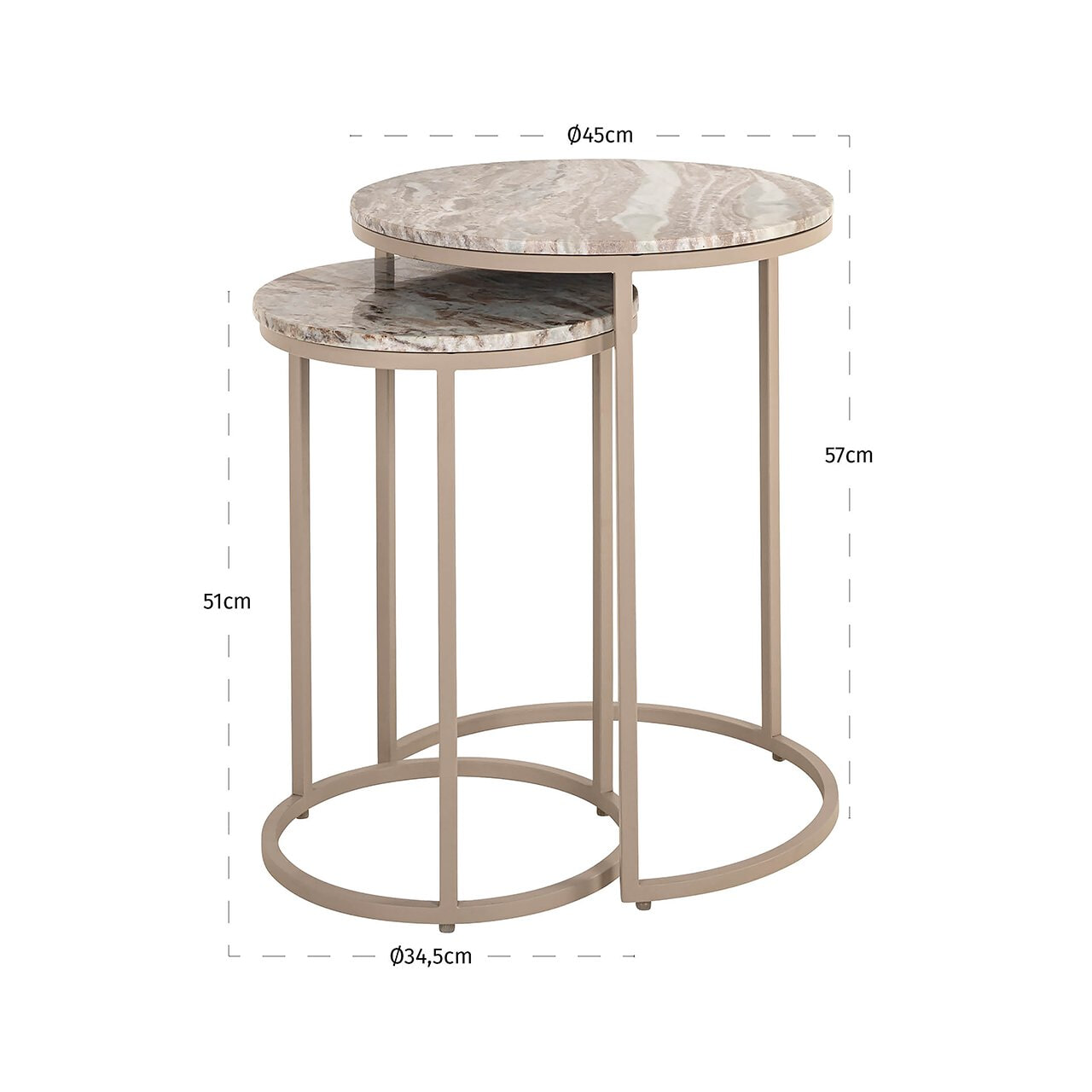 Richmond Ronde Bijzettafel 'Fairfax' Marmer, Set van 2 stuks