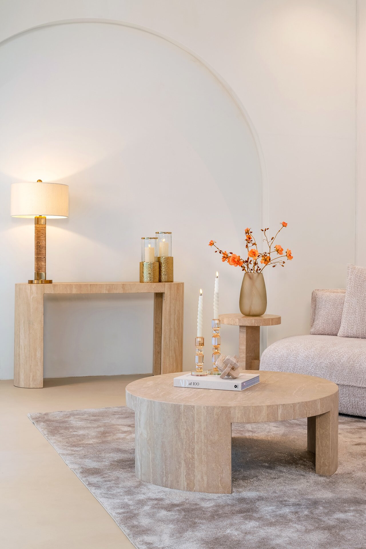 Richmond Ovale Sidetable 'Biltmore' Travertin, 140cm