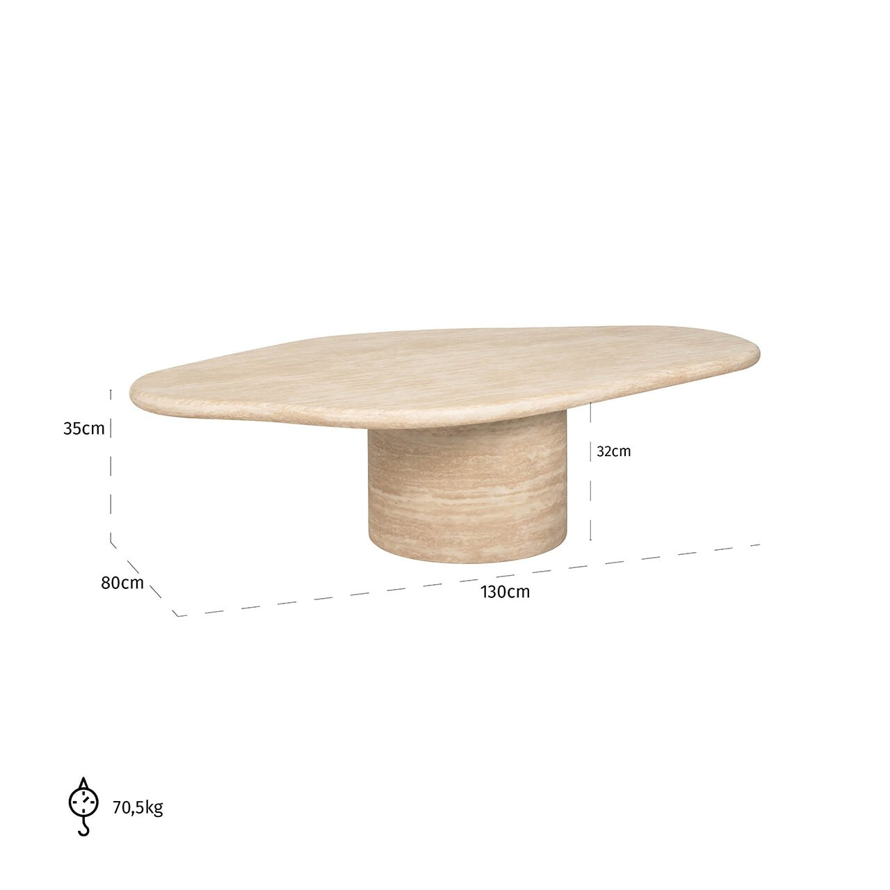 Richmond Organische Salontafel 'Fictus' Travertin look, 130 x 80cm