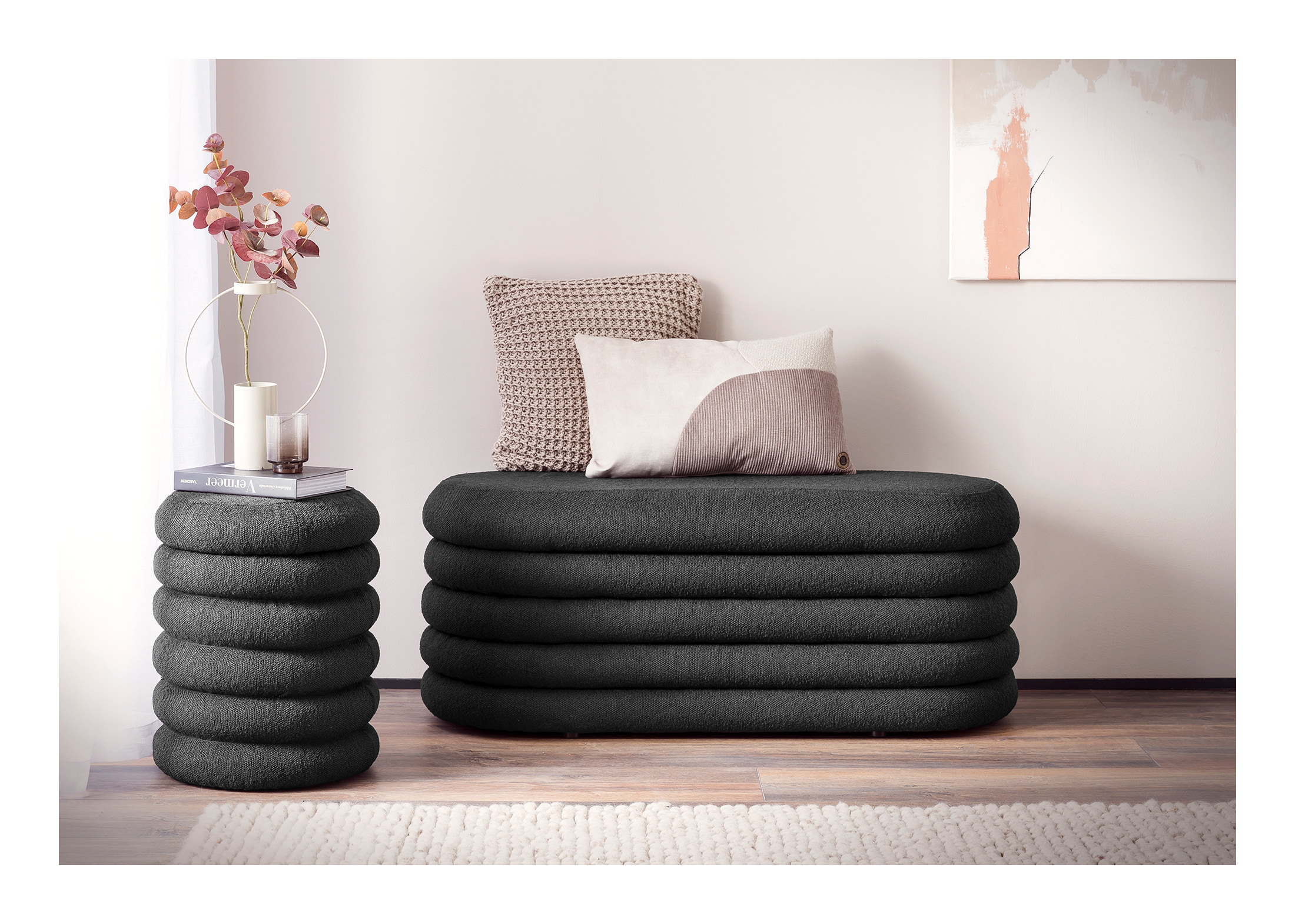 Artistiq Hocker 'Lucine' Met opbergruimte, Bouclé, kleur Antraciet