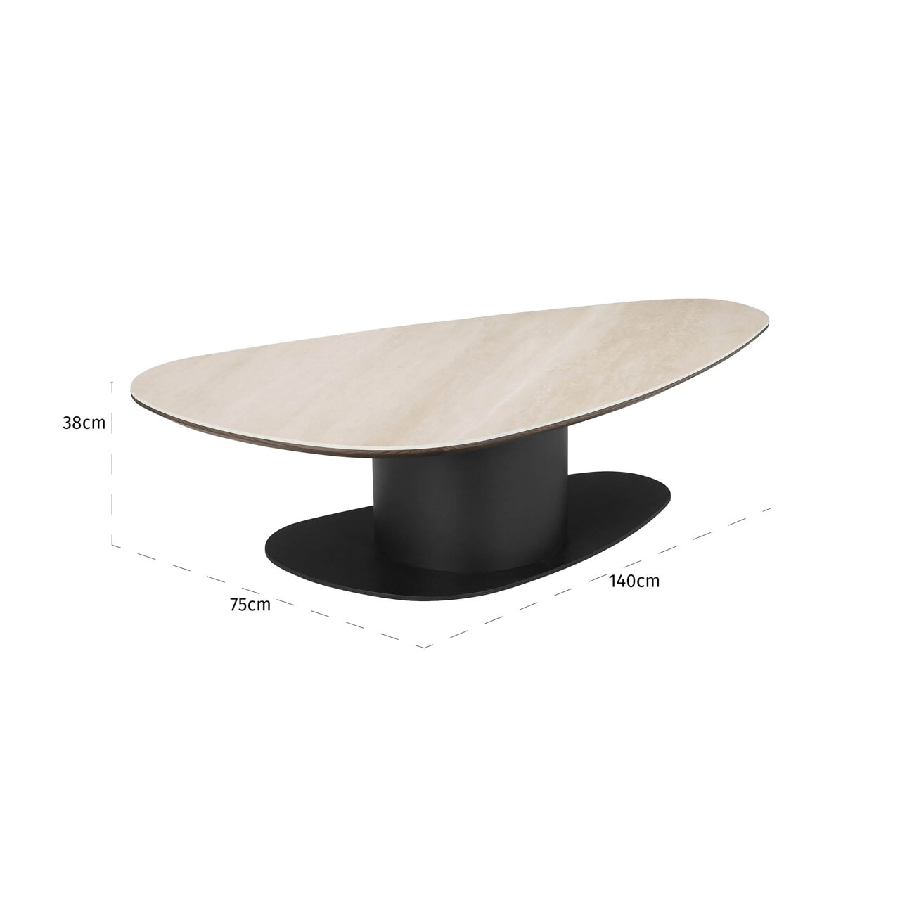 Richmond Organische Salontafel 'Ritz' Travertin en eiken, 140 x 75cm