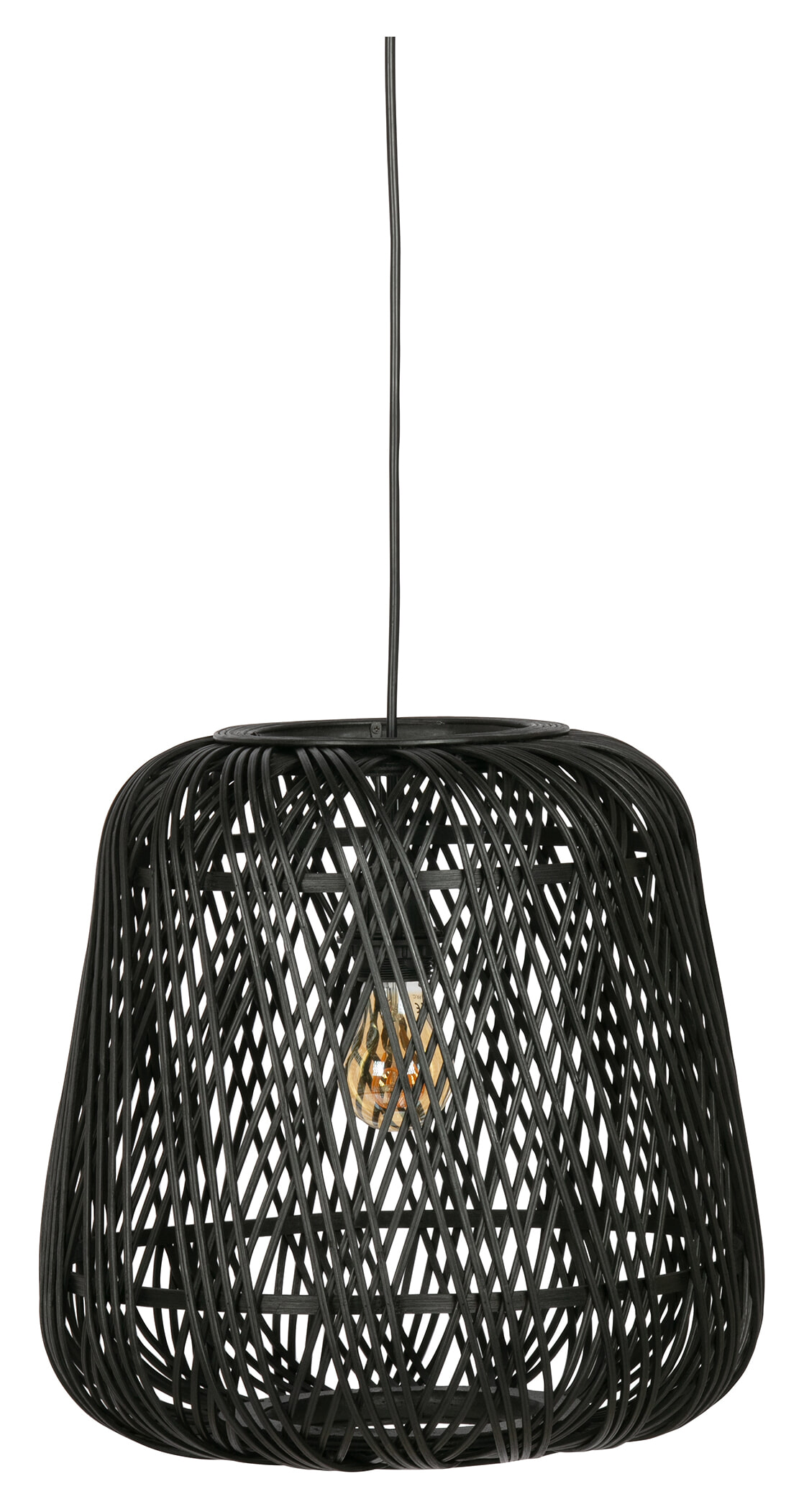 WOOOD Hanglamp 'Moza' Gevlochten bamboe / rotan, kleur Zwart
