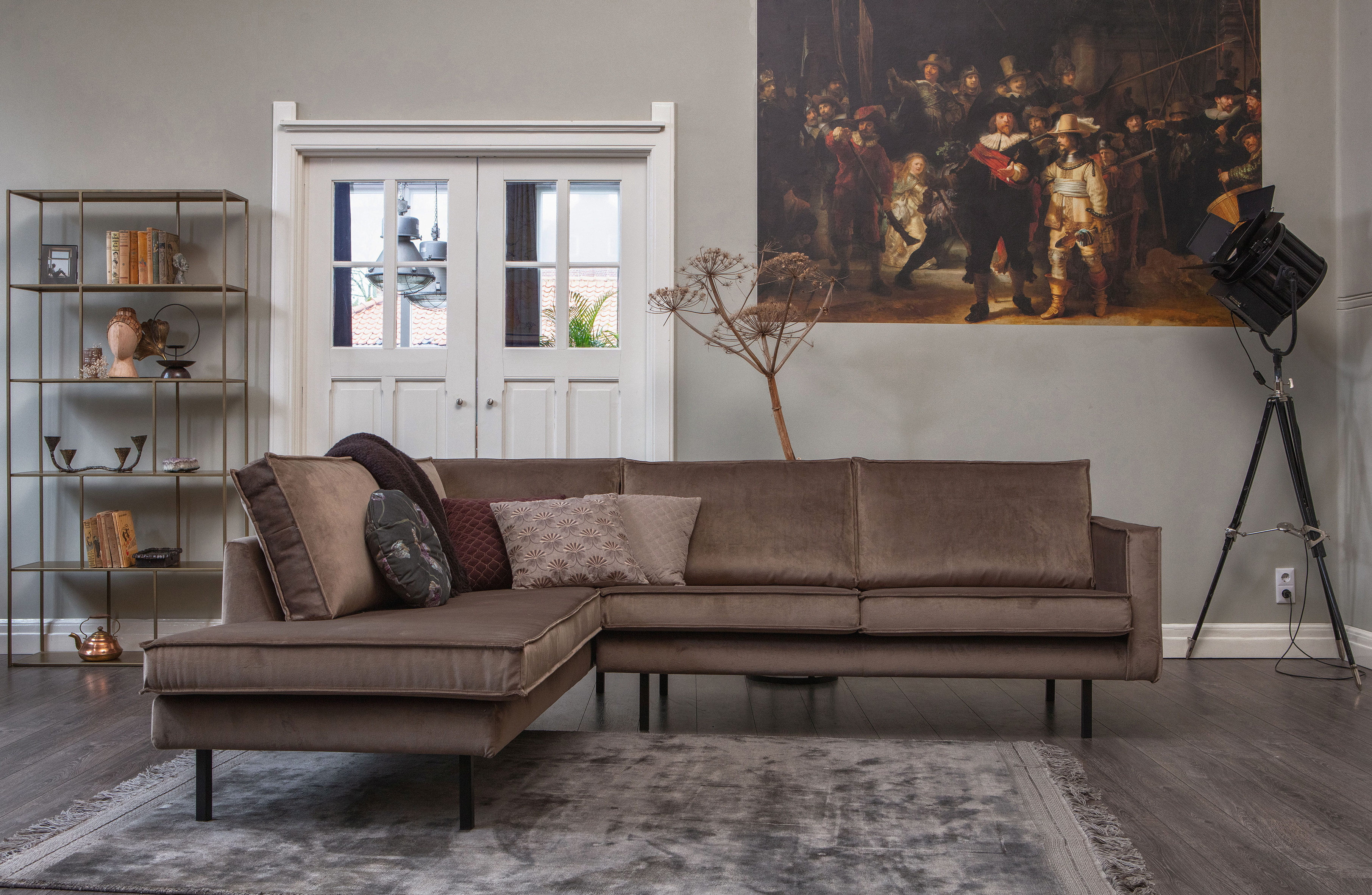 WOOOD Hoekbank 'Rodeo' Links, Velvet, kleur Taupe