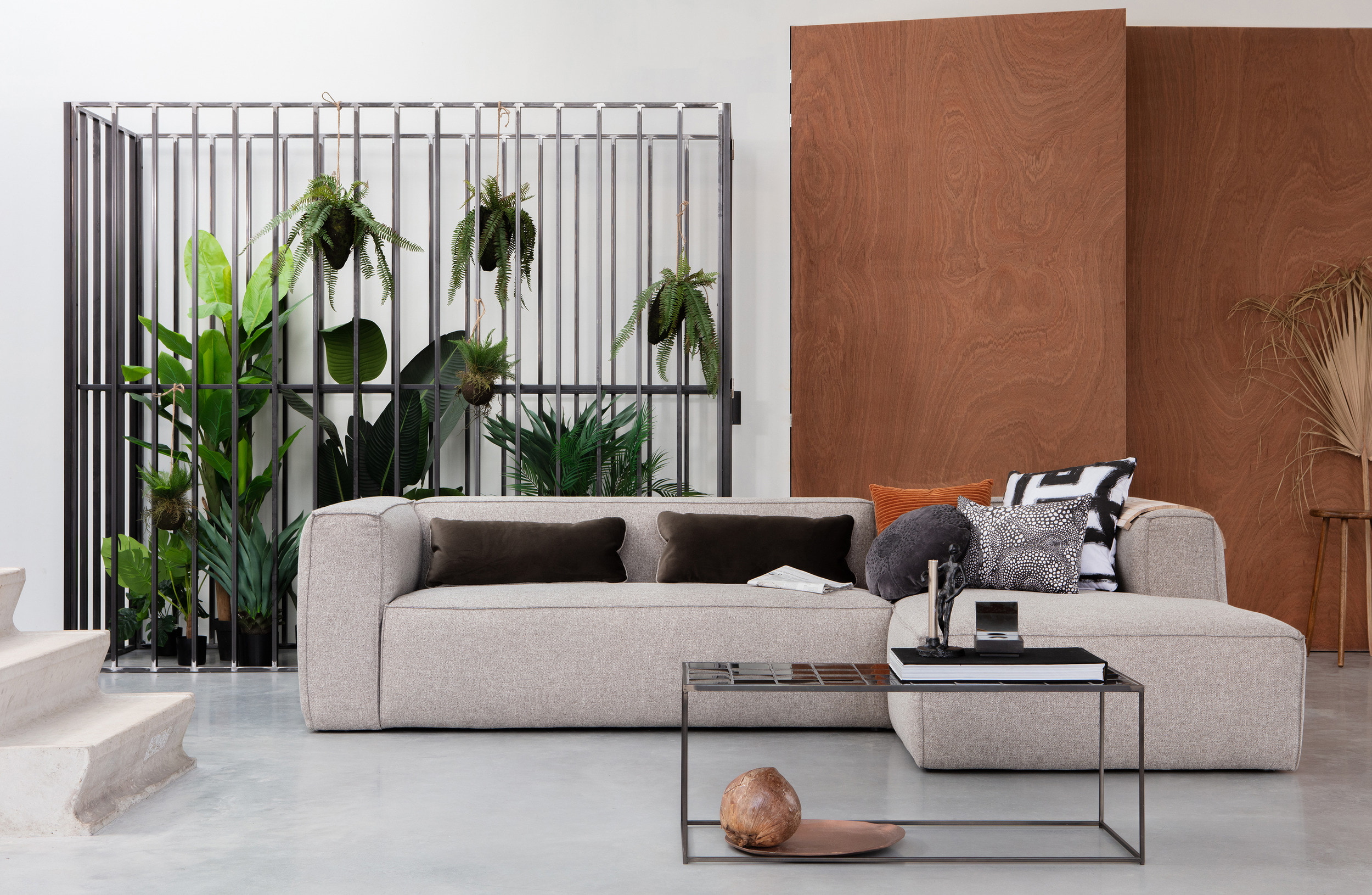 WOOOD Loungebank 'Bean' Rechts, Melange, kleur Lichtgrijs