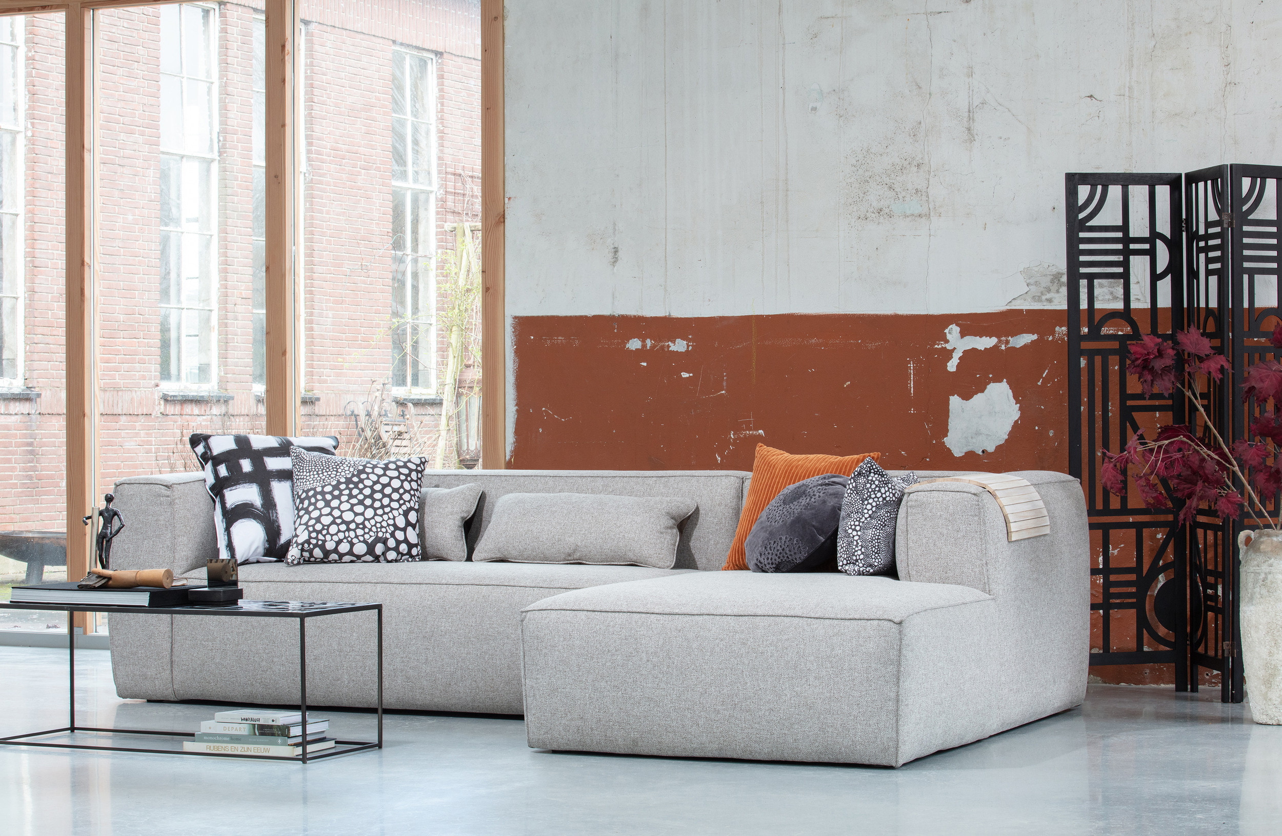WOOOD Loungebank 'Bean' Rechts, Melange, kleur Lichtgrijs